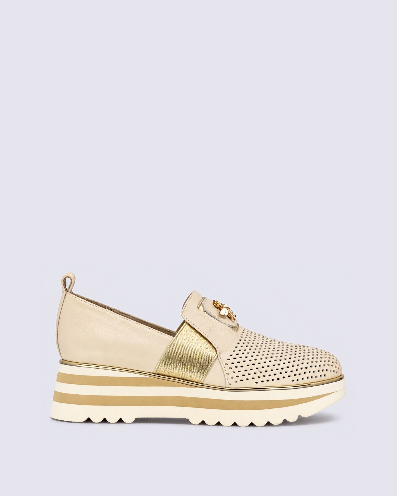 ENSOM FLATS MILK/GOLD LEATHER