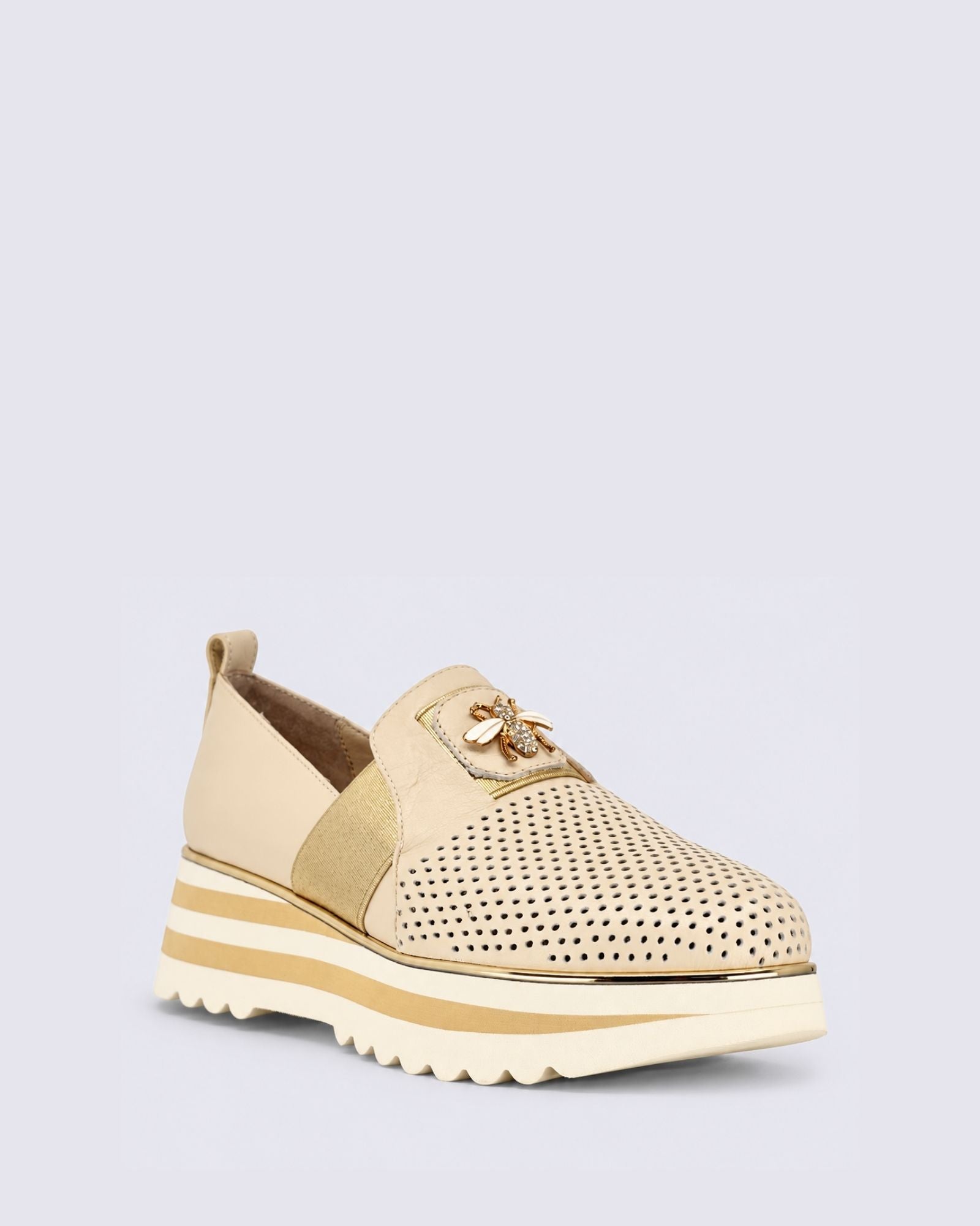 ENSOM FLATS MILK/GOLD LEATHER