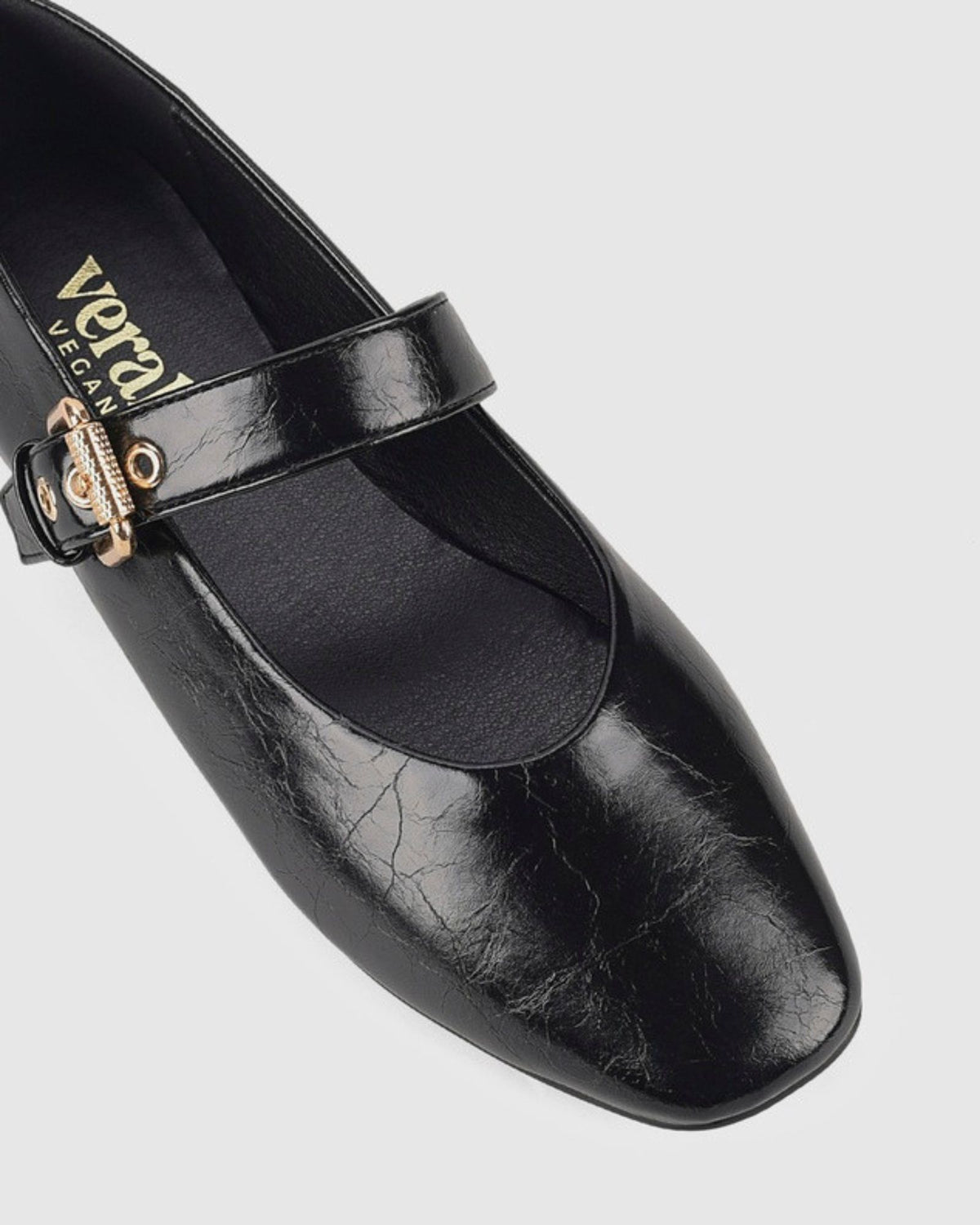 EUROPE MARY-JANE FLATS BLACK CRINKLE