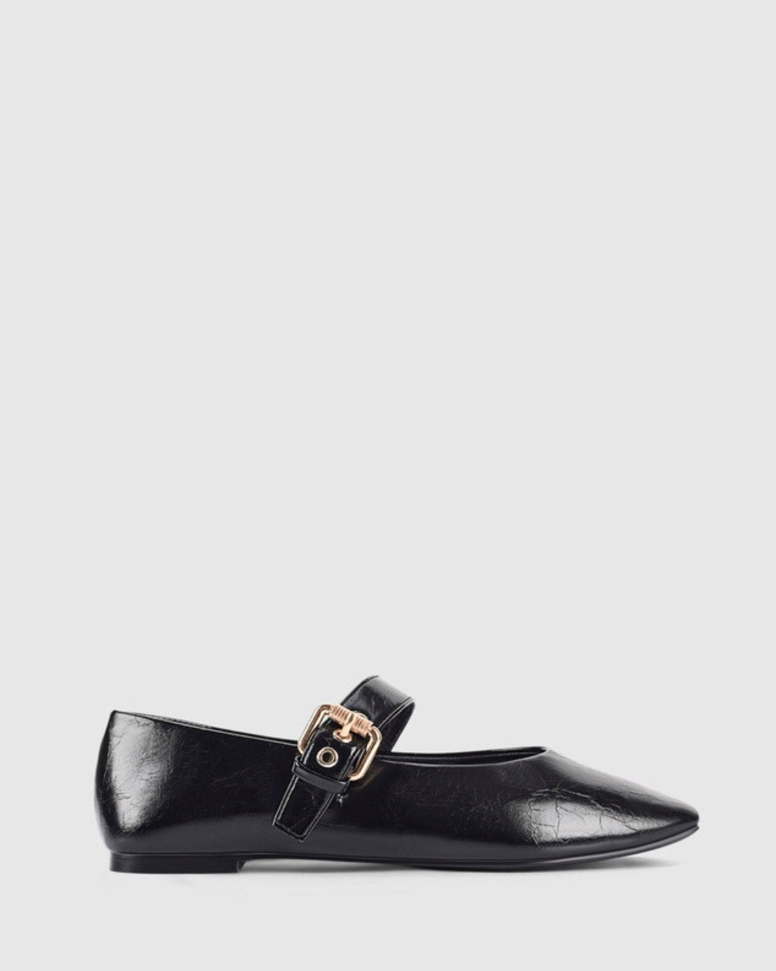 EUROPE MARY-JANE FLATS BLACK CRINKLE