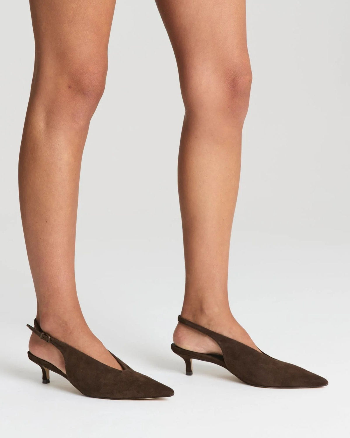 FLY POINT TOE SLINGBACKS CHOCOLATE BROWN SUEDE