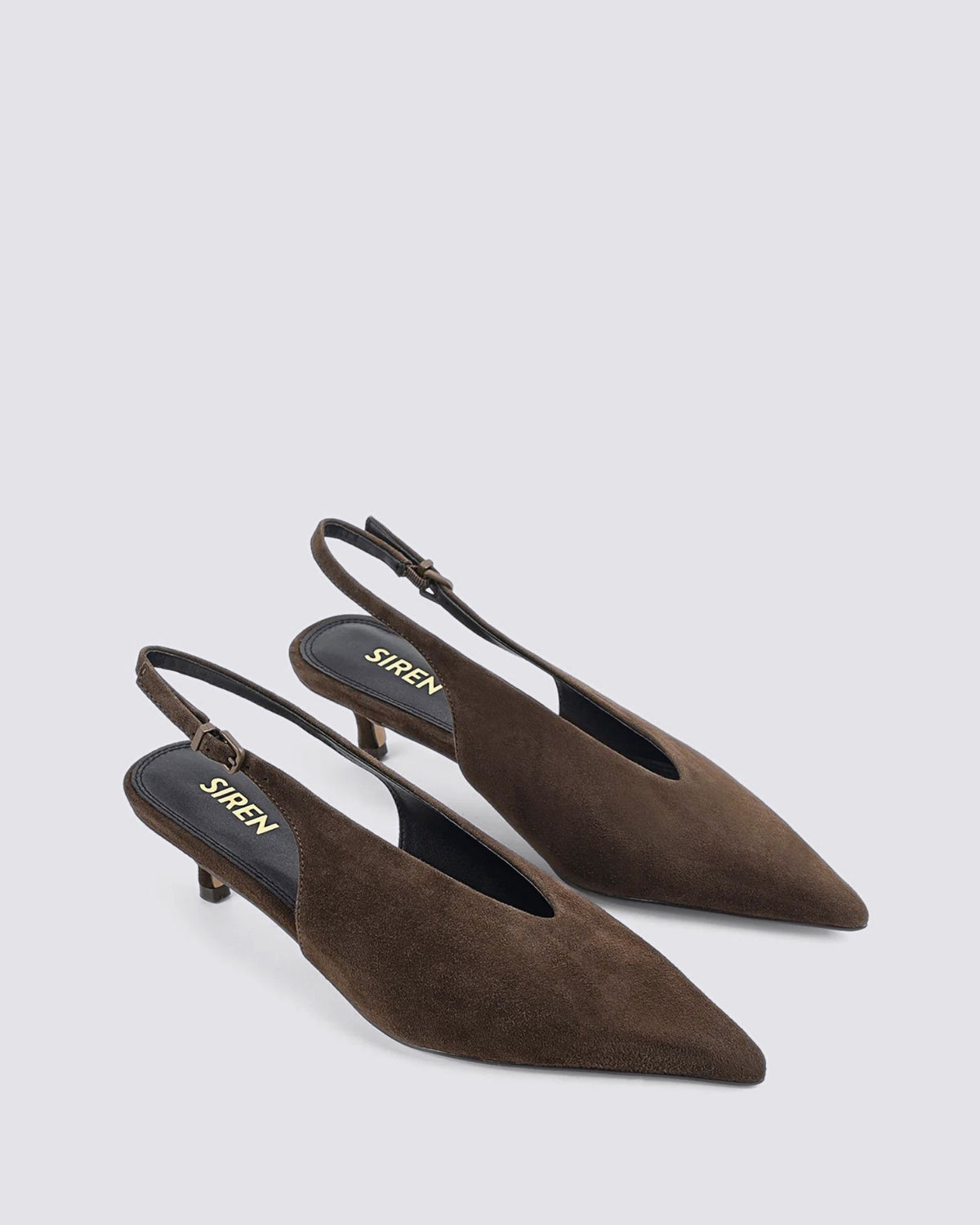 FLY POINT TOE SLINGBACKS CHOCOLATE BROWN SUEDE