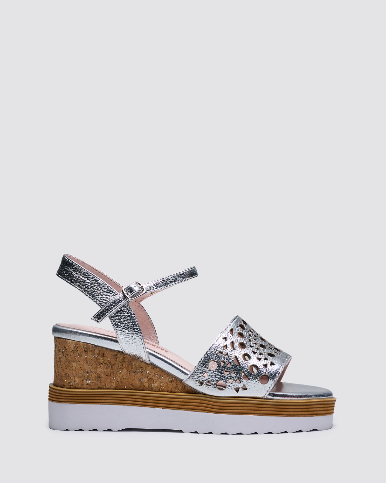 INGRID WEDGE SANDALS SILVER METALLIC LEATHER