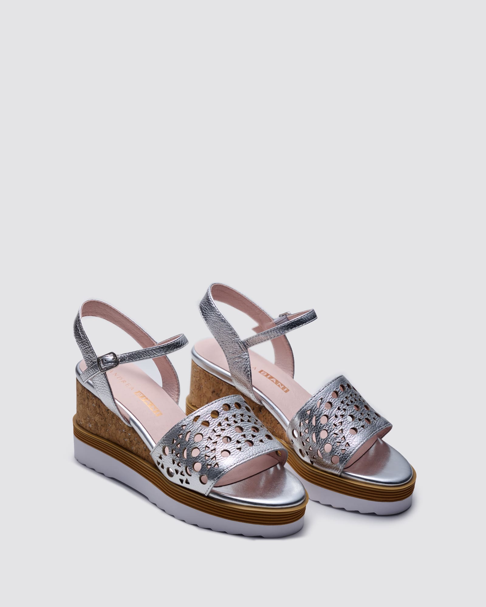 INGRID WEDGE SANDALS SILVER METALLIC LEATHER
