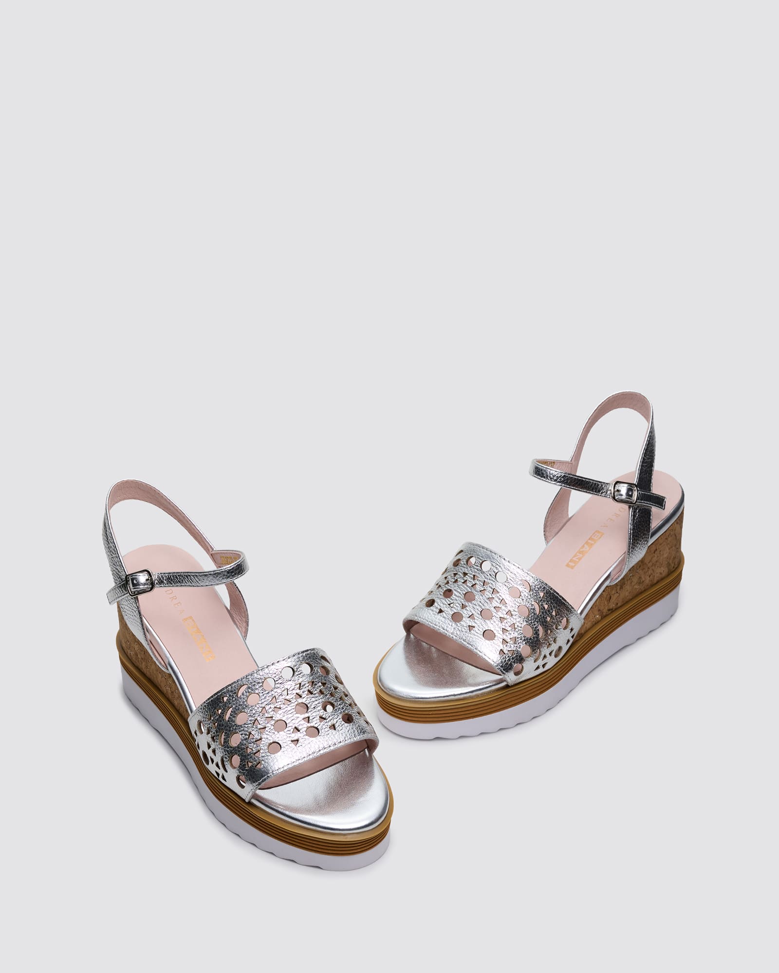 INGRID WEDGE SANDALS SILVER METALLIC LEATHER