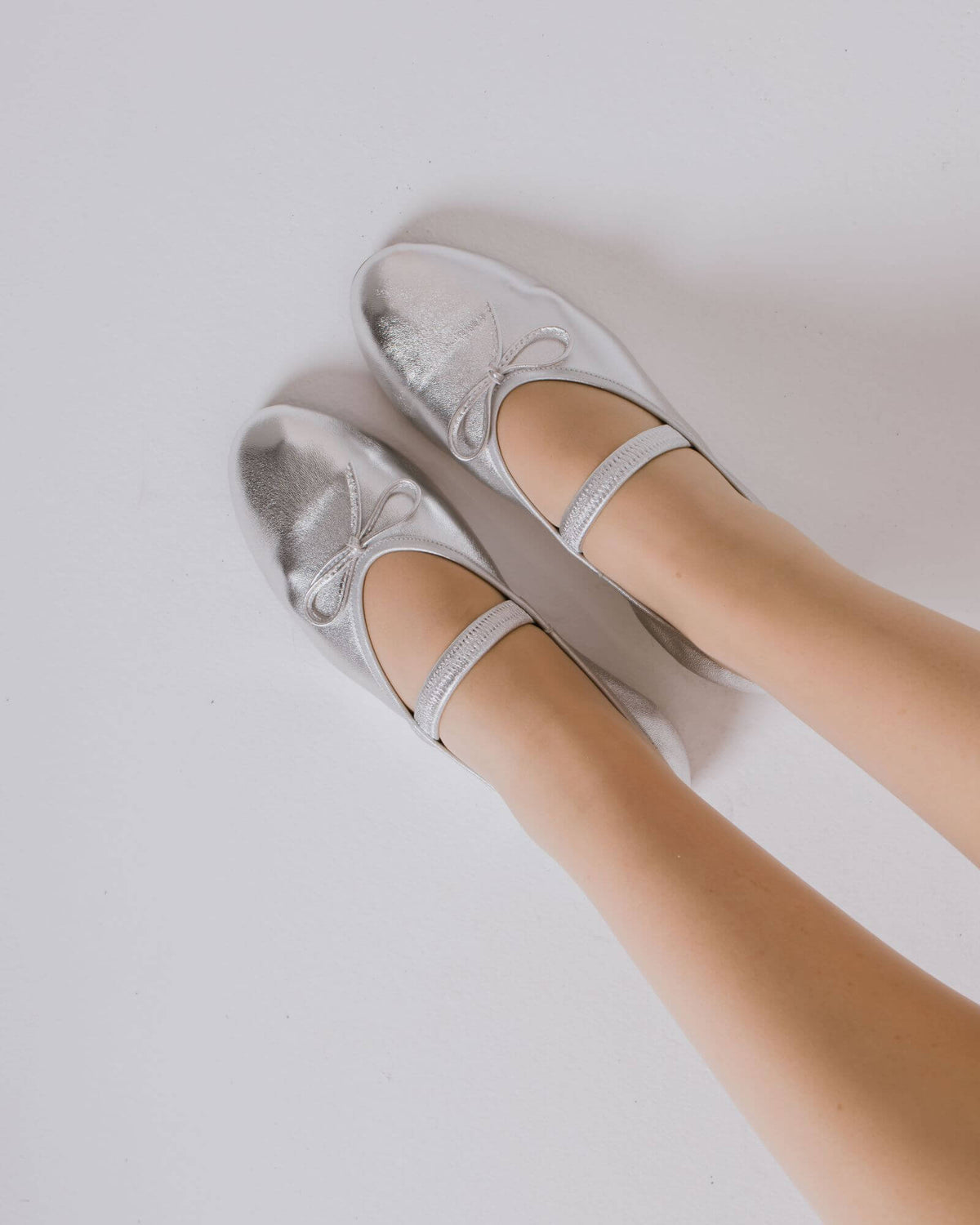 JADE MARYJANE BALLET FLATS SILVER STRETCH