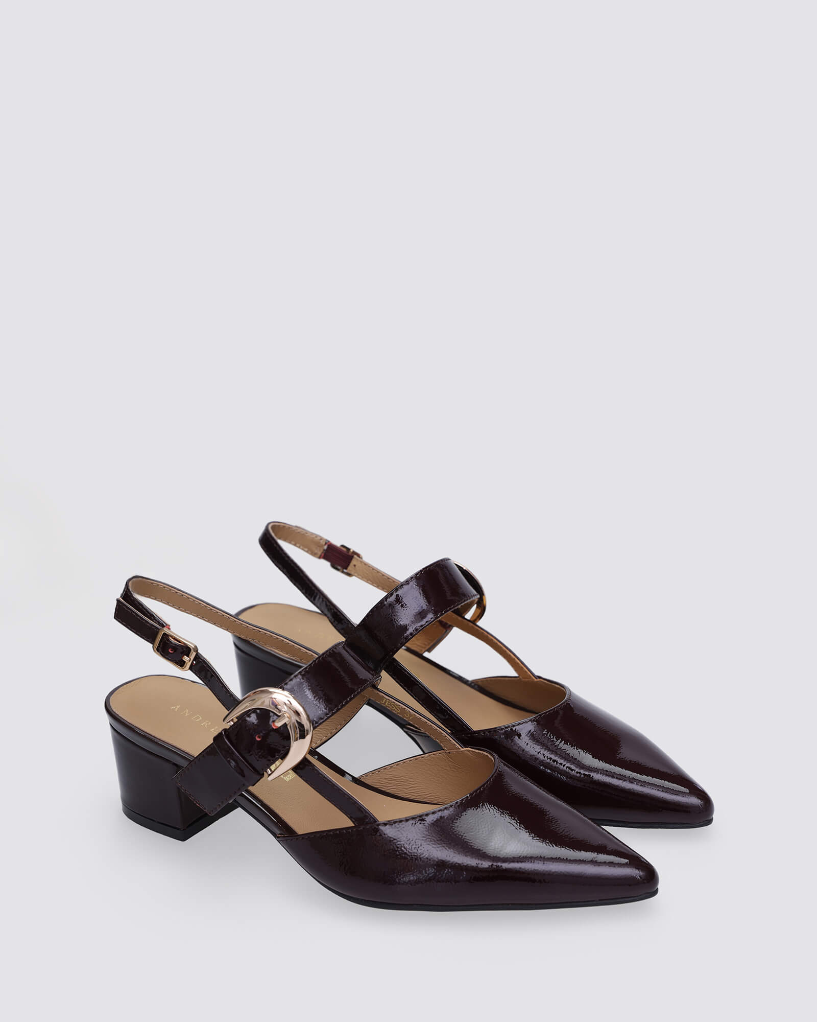 JESS SLINGBACK HEELS WINE PATENT