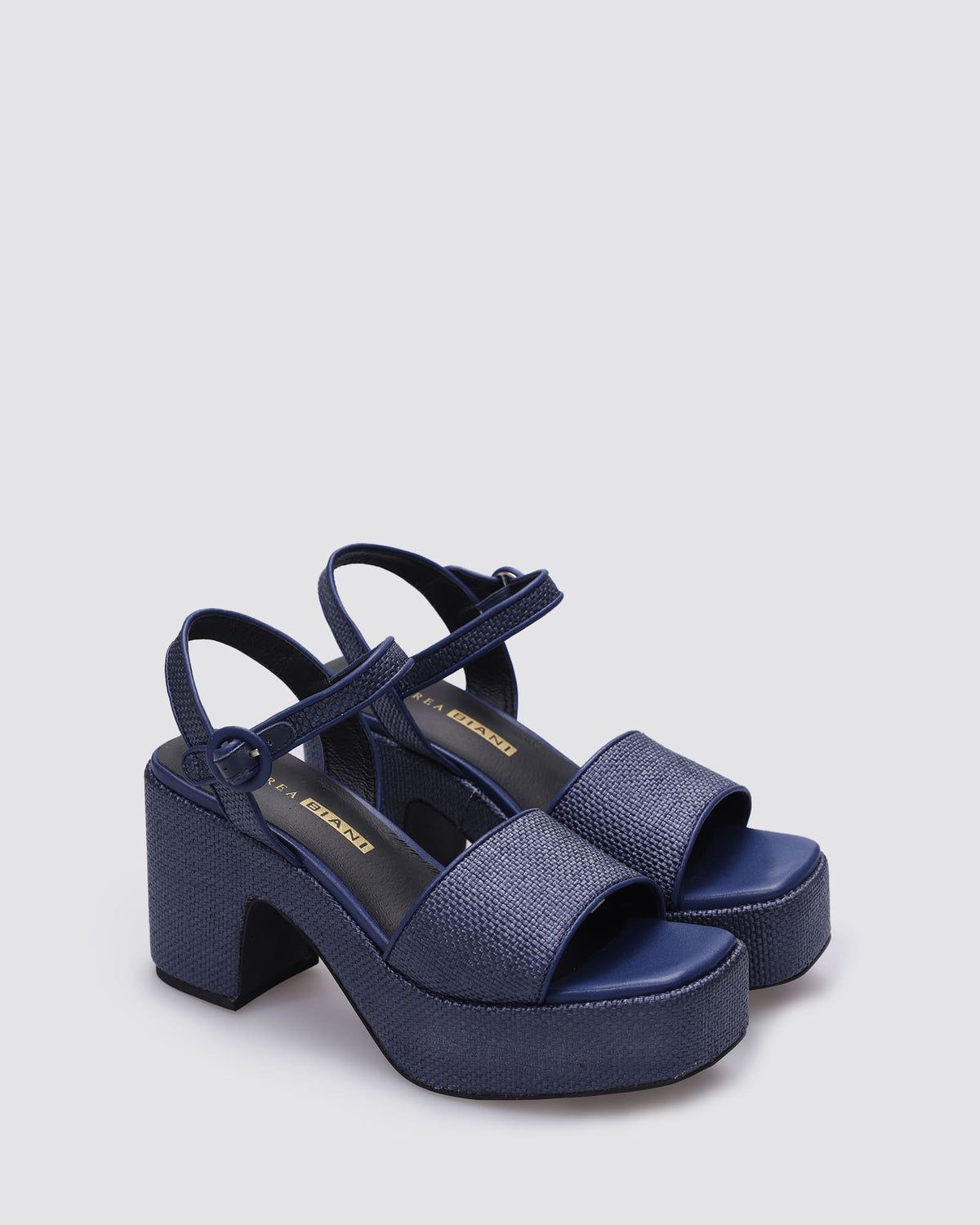 KENNEDY PLATFORM HEELS NAVY RAFFIA