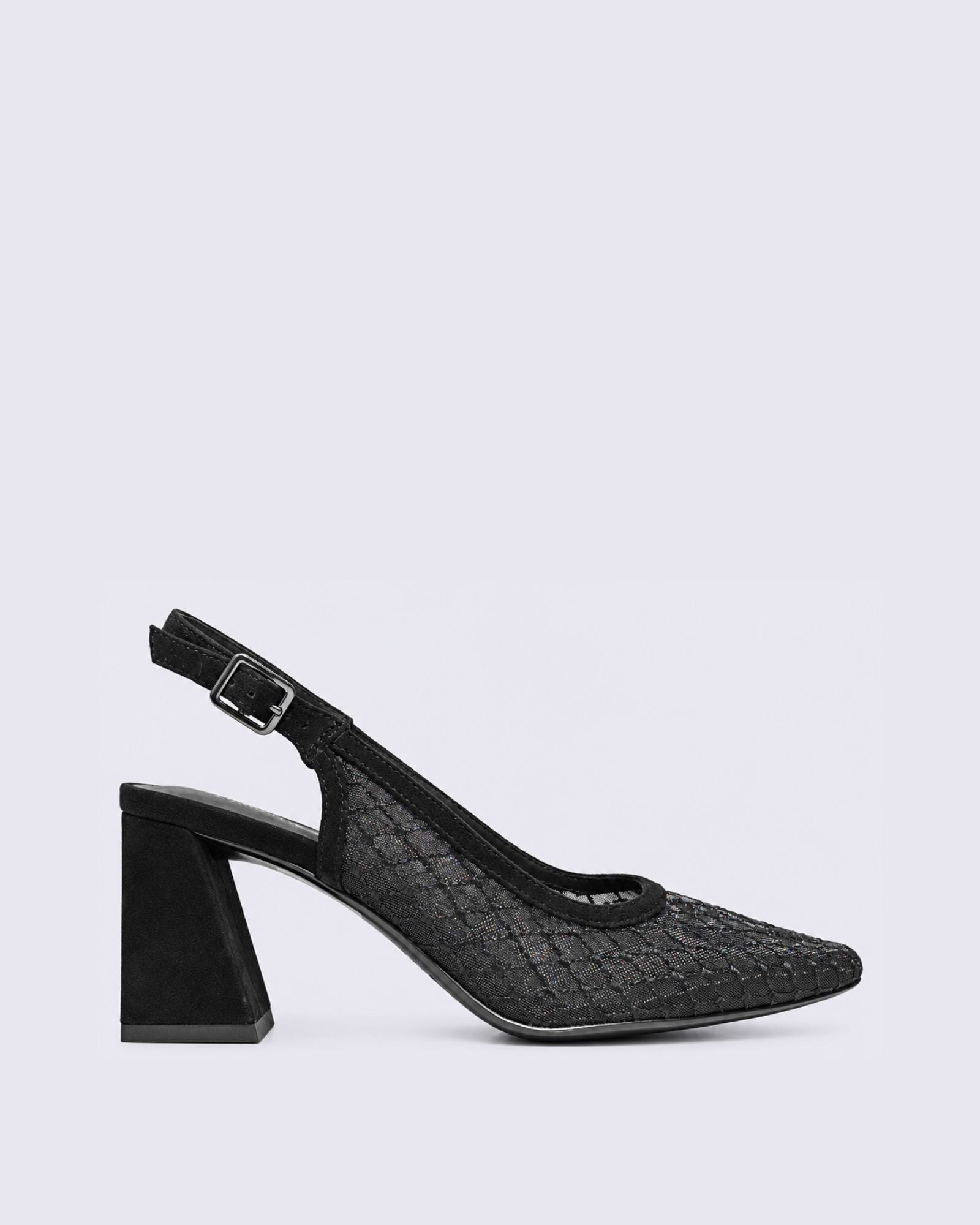 KIPPS SLINGBACK HEELS BLACK SUEDE/MESH