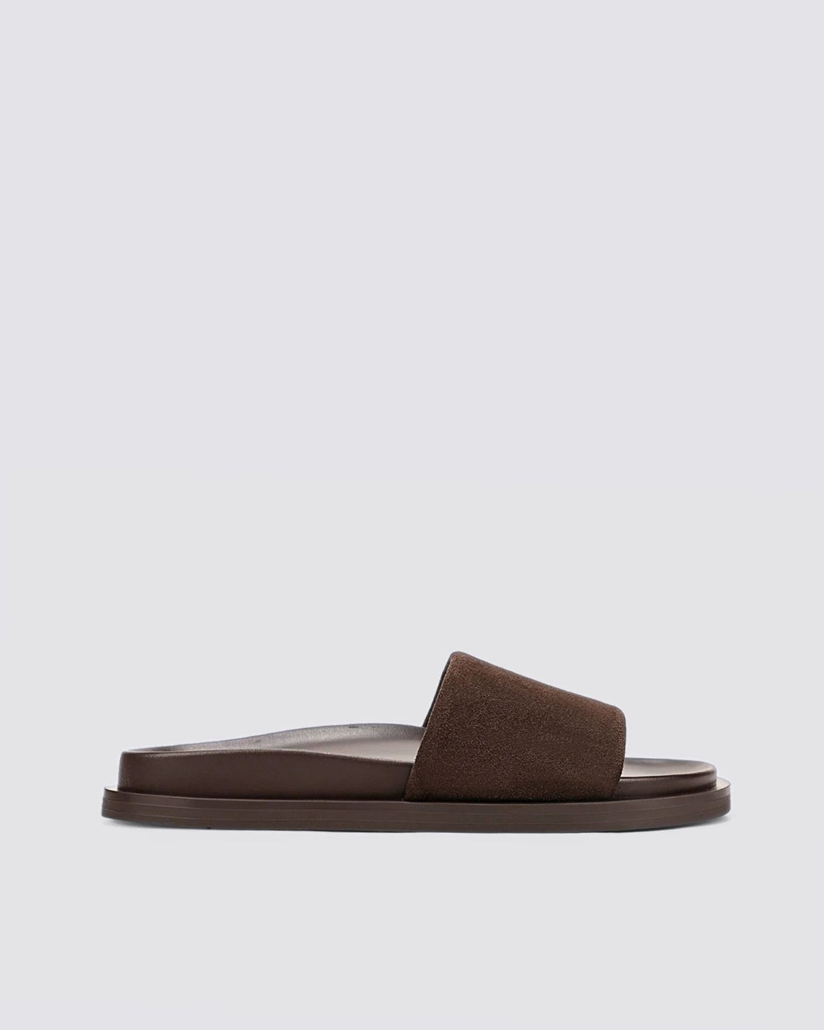 LAMAR FOOTBED SLIDE CHOCOLATE BROWN SUEDE