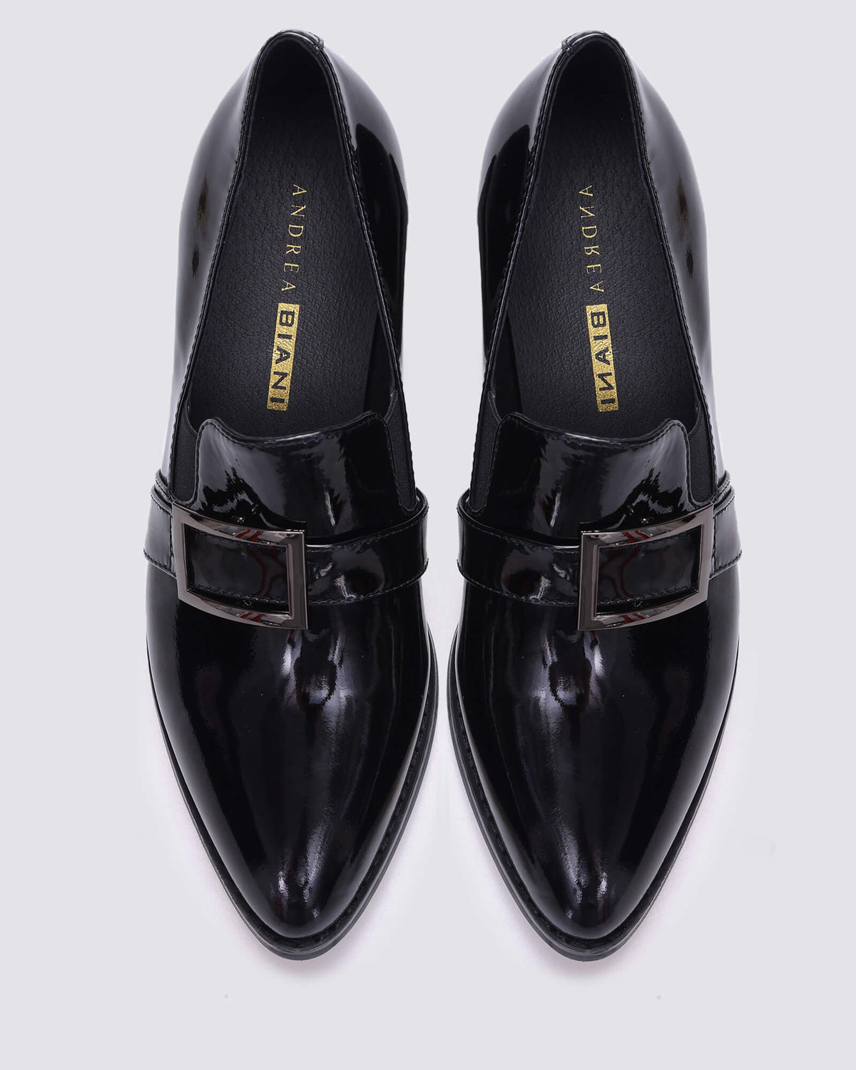 LUCIA HEELED LOAFERS BLACK PATENT