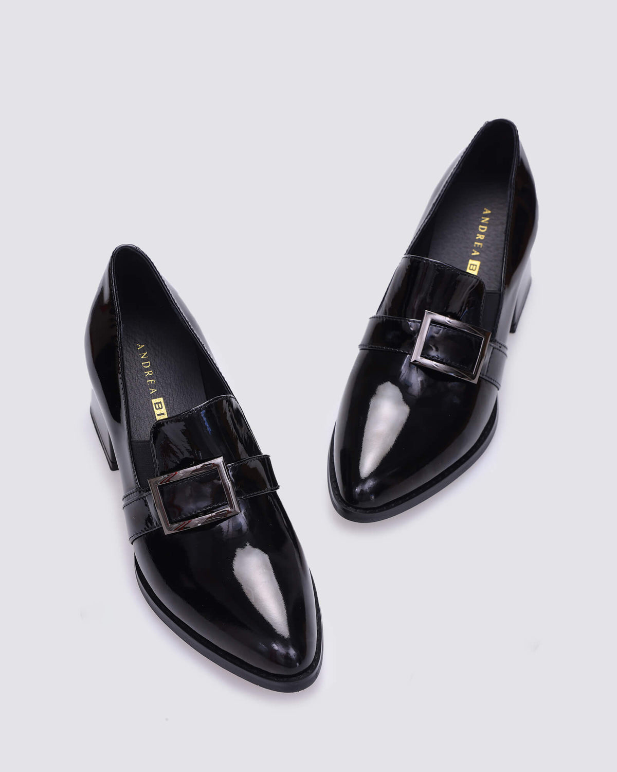 LUCIA HEELED LOAFERS BLACK PATENT