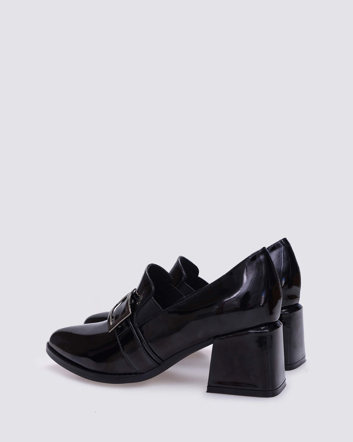LUCIA HEELED LOAFERS BLACK PATENT