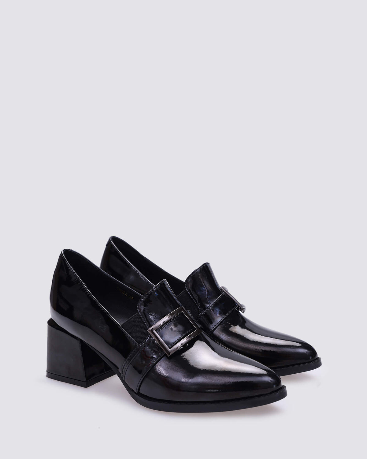 LUCIA HEELED LOAFERS BLACK PATENT