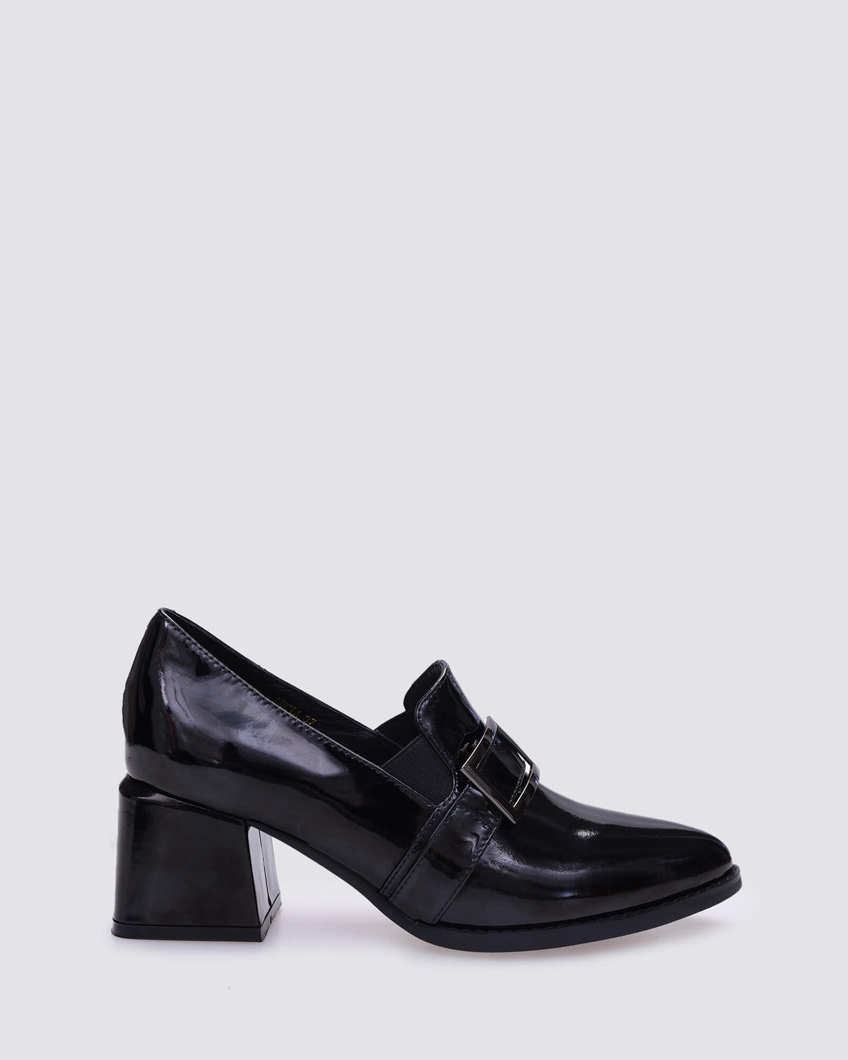 LUCIA HEELED LOAFERS BLACK PATENT