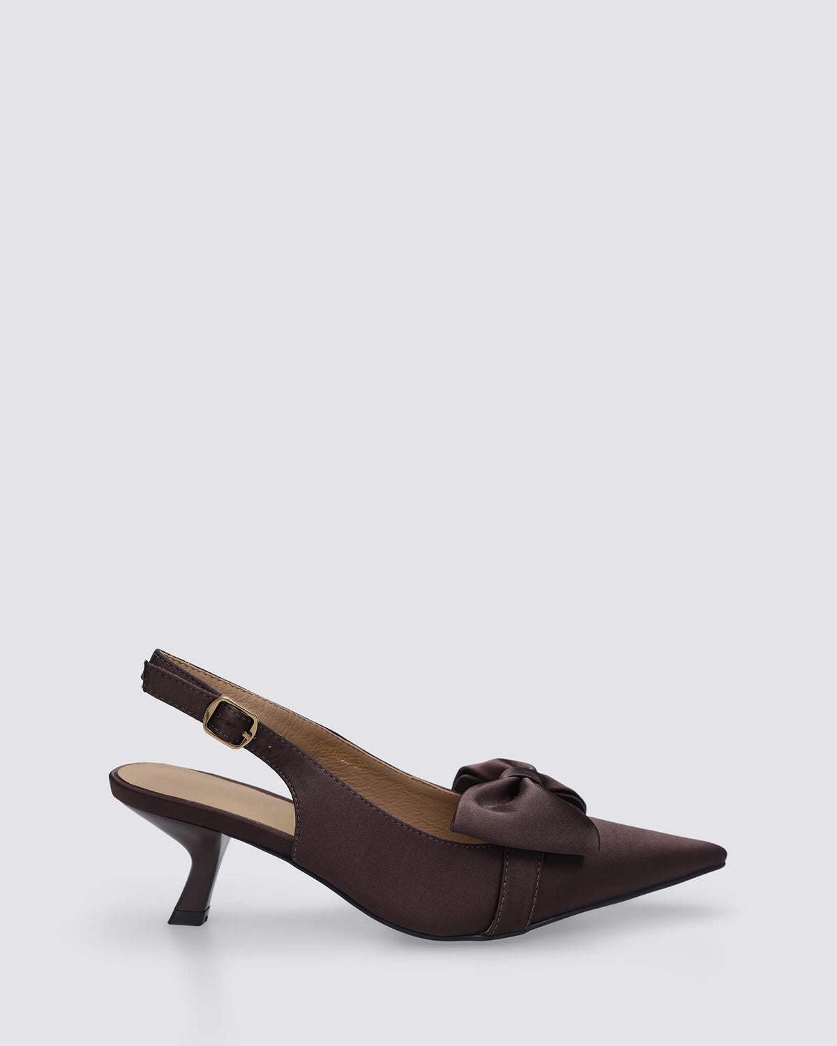 MATISSE SLINGBACK HEELS CHOCOLATE SATIN