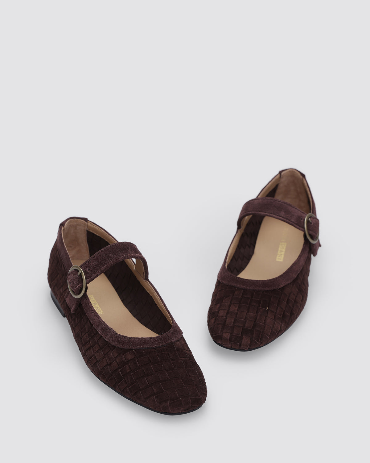 MIA MARY JANES CHOCOLATE WEAVE SUEDE