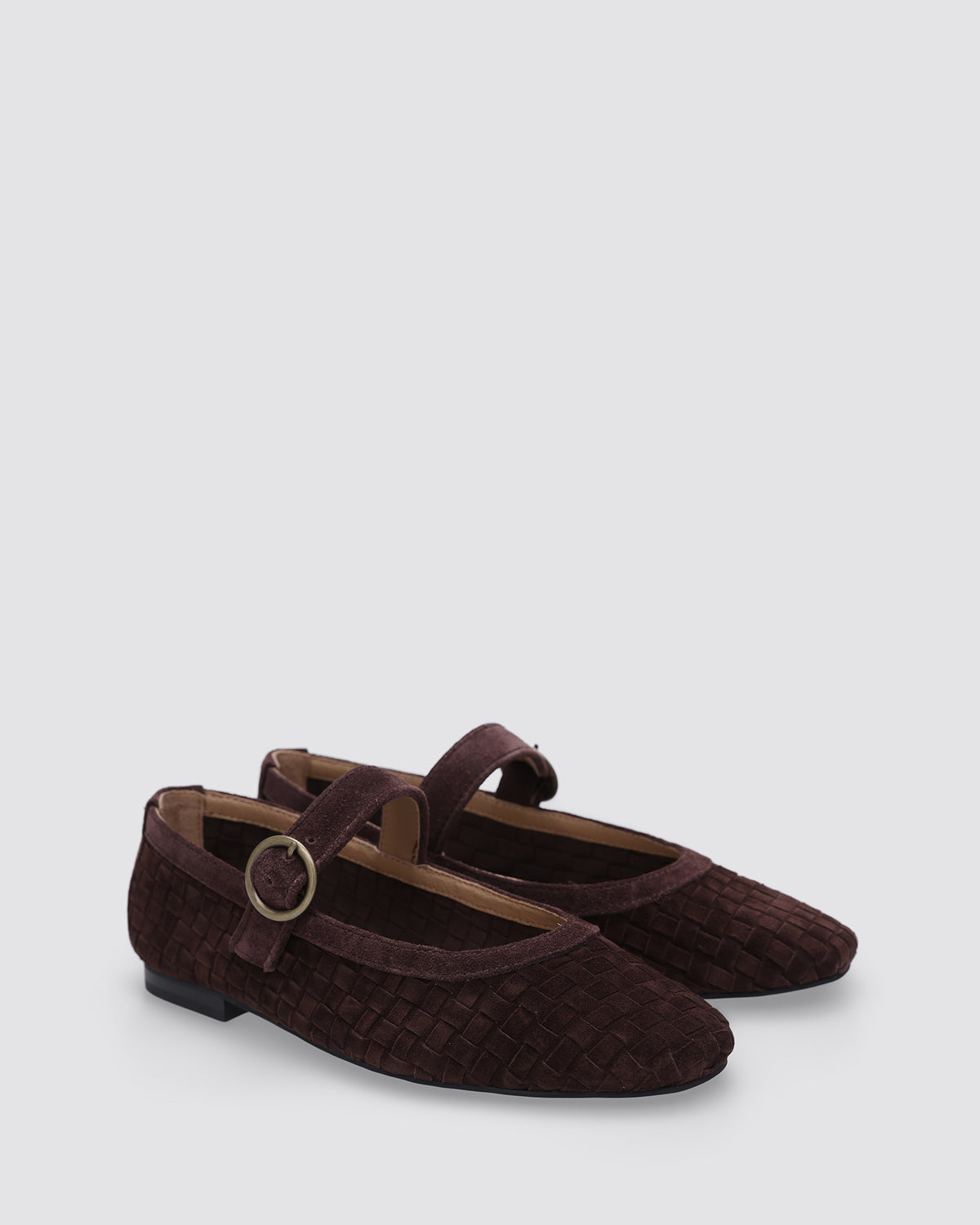 MIA MARY JANES CHOCOLATE WEAVE SUEDE