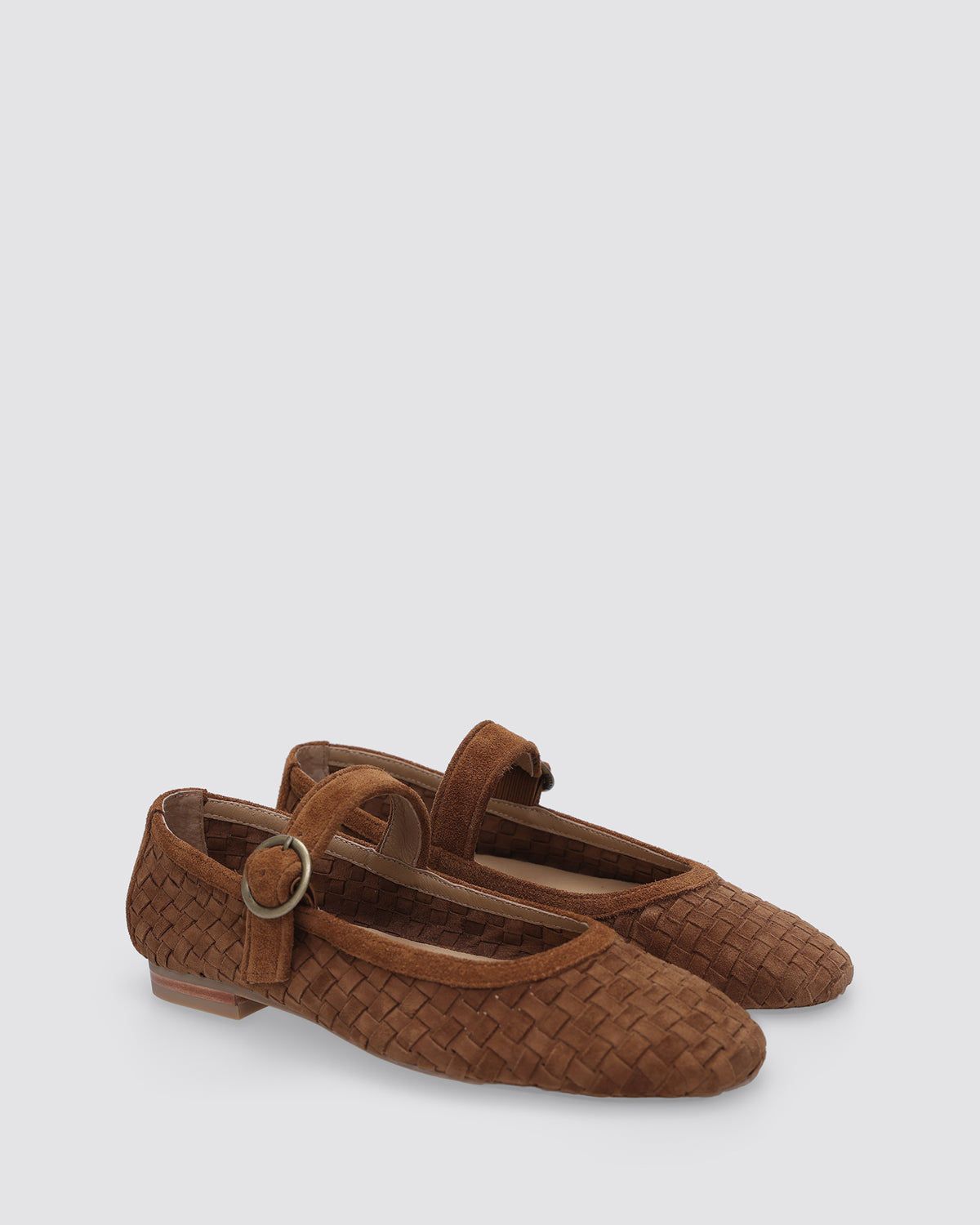 MIA MARY JANES TAN WEAVE SUEDE
