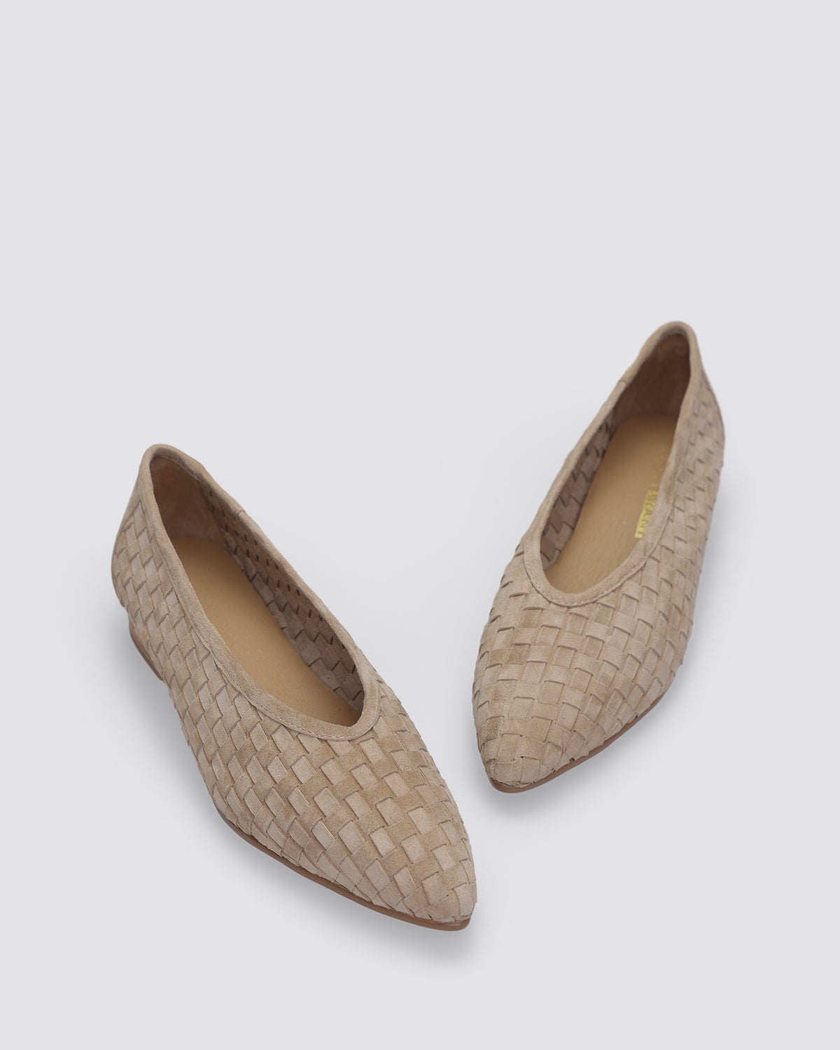 MUSE FLATS TAUPE WEAVE SUEDE