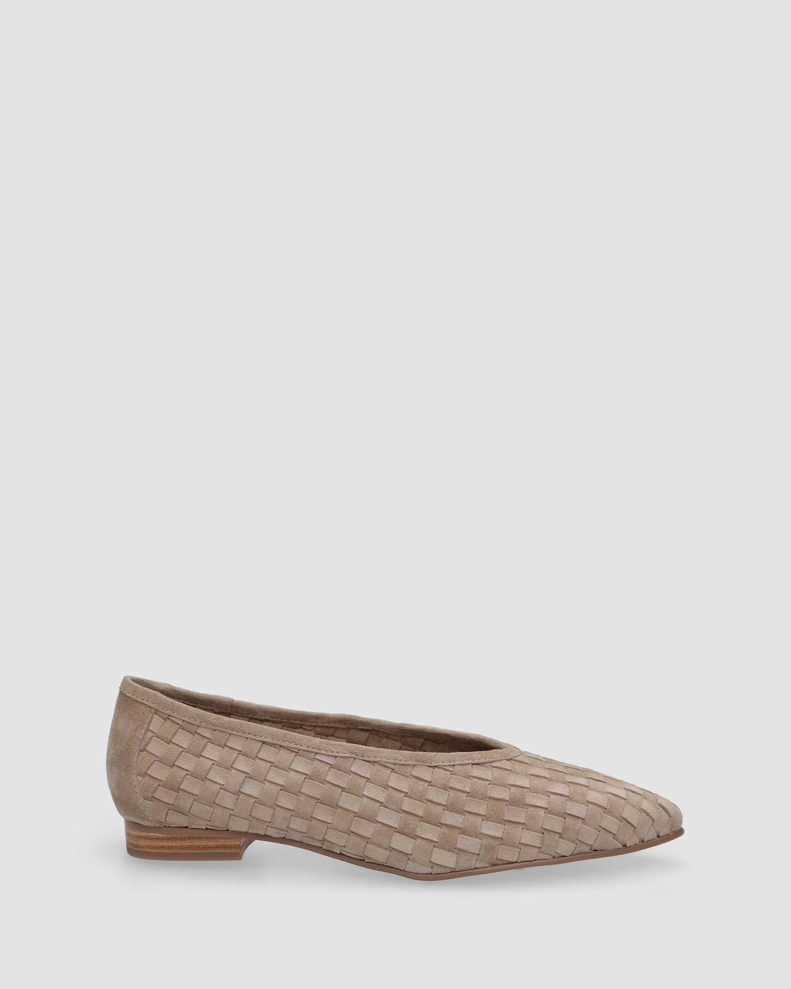 MUSE FLATS TAUPE WEAVE SUEDE