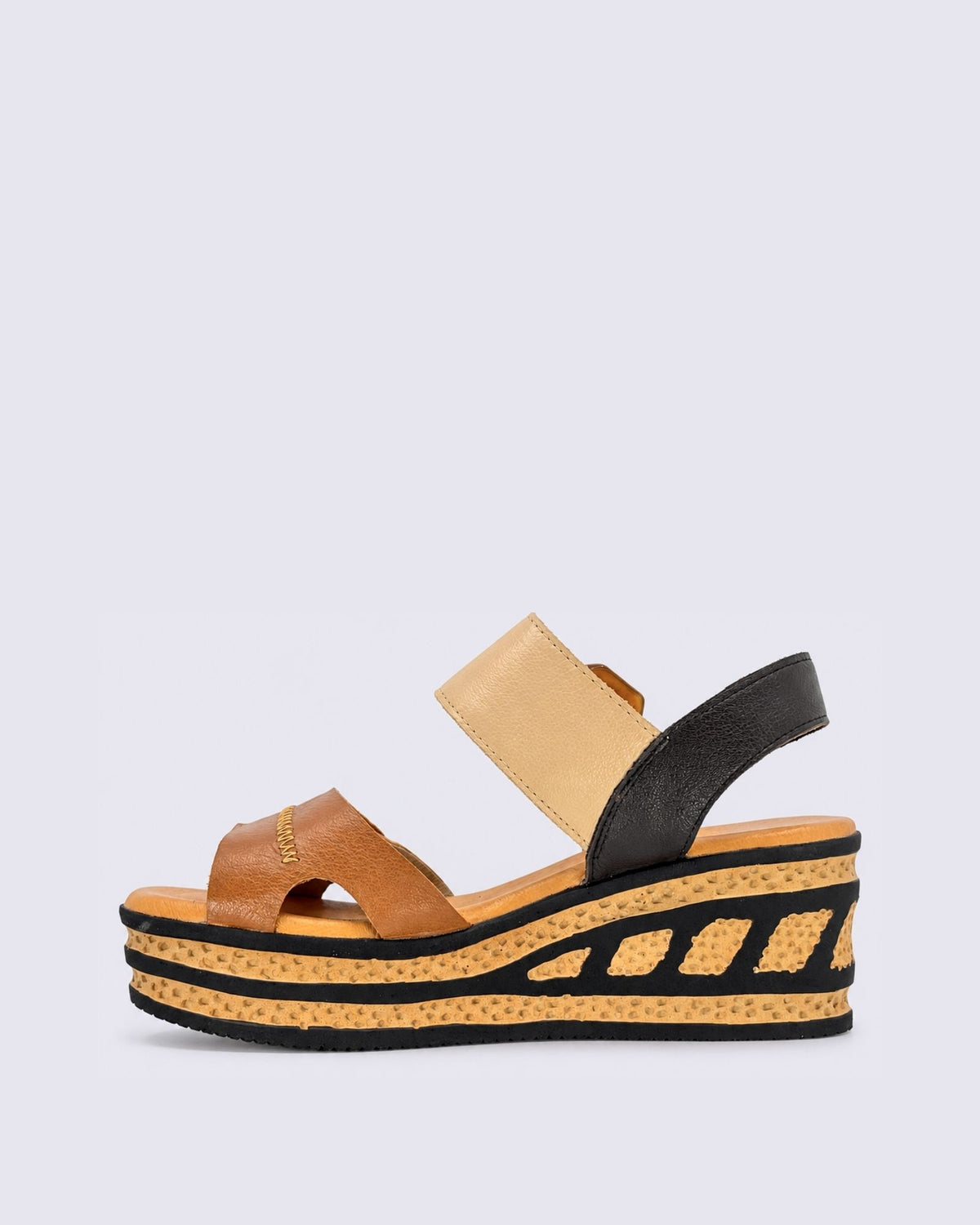 QALI PLATFORM WEDGE SANDALS DARK TAN/CAMEL