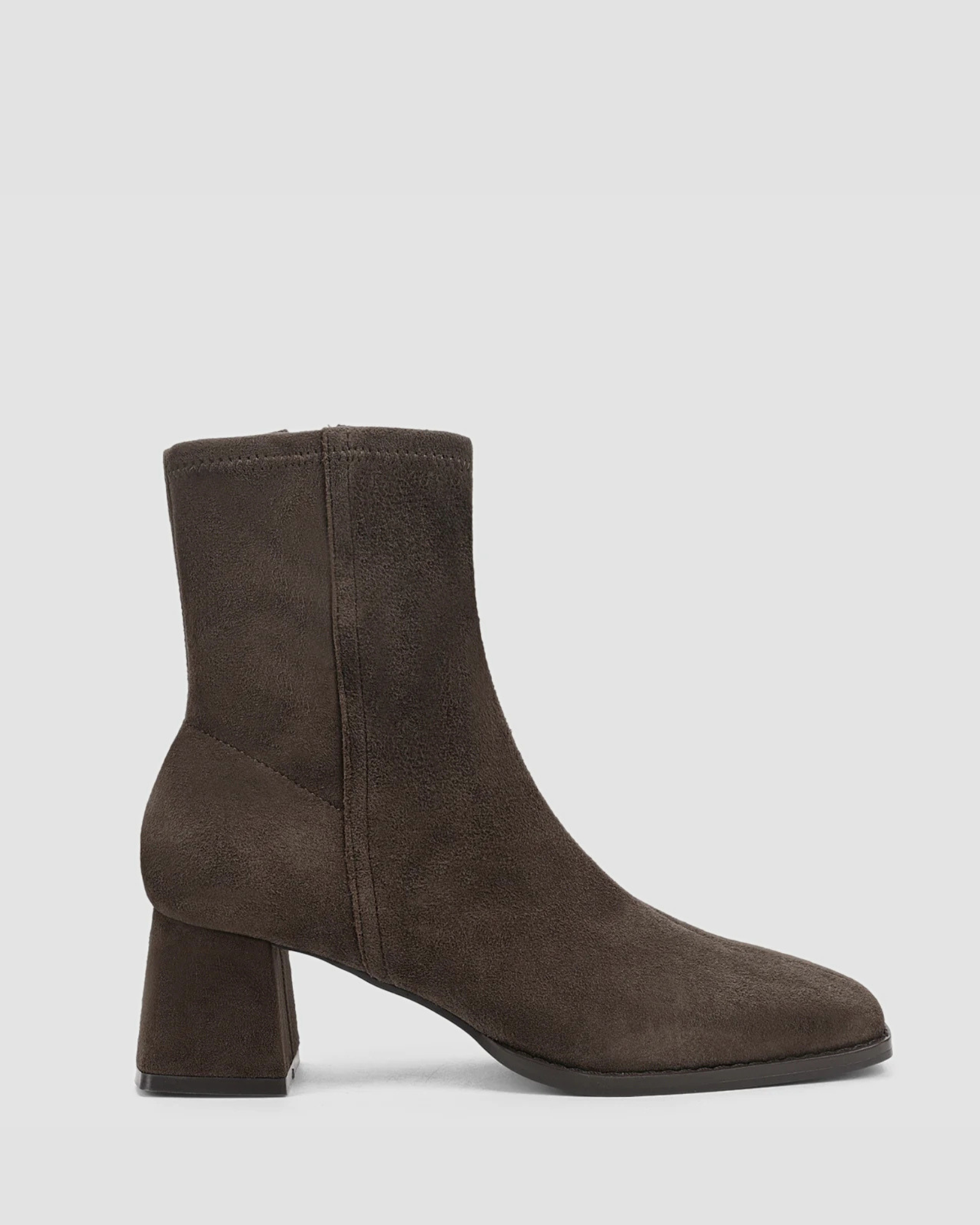 NOELLE BLOCK HEEL ANKLE BOOTS CHOCOLATE STRETCH SUEDE