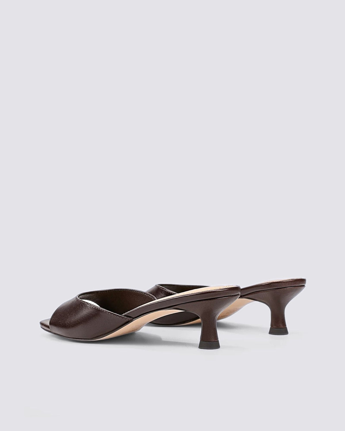 SOLEIL HEELED MULES CHOCOLATE BROWN VINTAGE