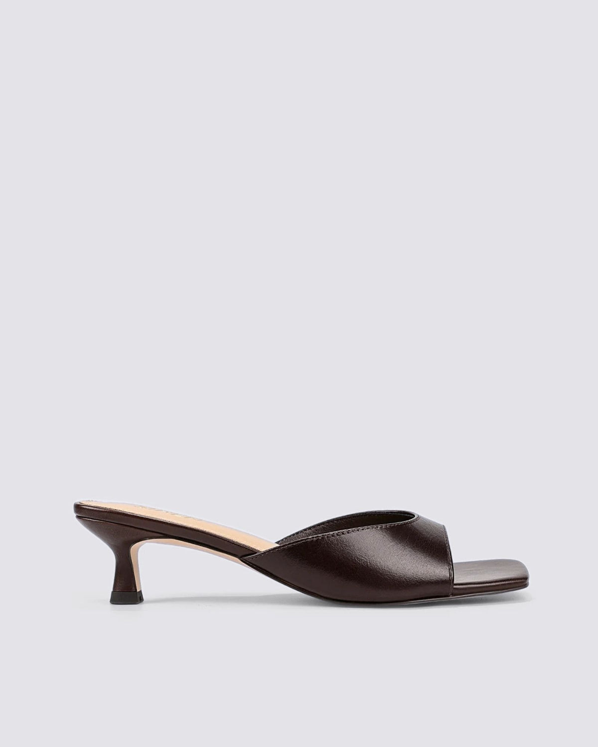SOLEIL HEELED MULES CHOCOLATE BROWN VINTAGE