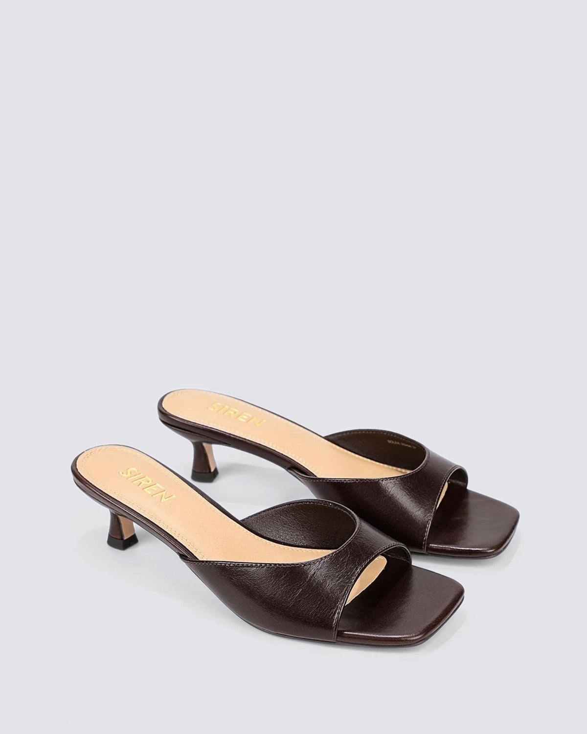 SOLEIL HEELED MULES CHOCOLATE BROWN VINTAGE