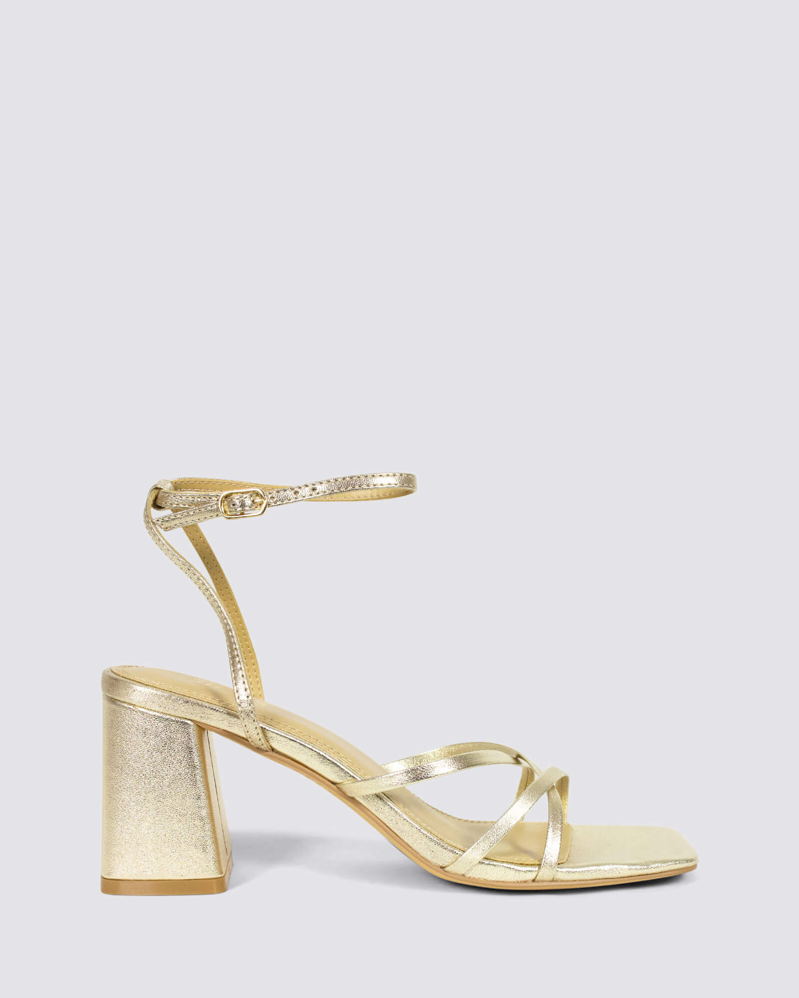 STRAUS BLOCK HEELS GOLD METALLIC LEATHER