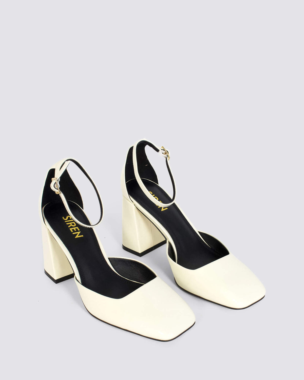 TRAVIS BLOCK HEELS CHALK WHITE PATENT
