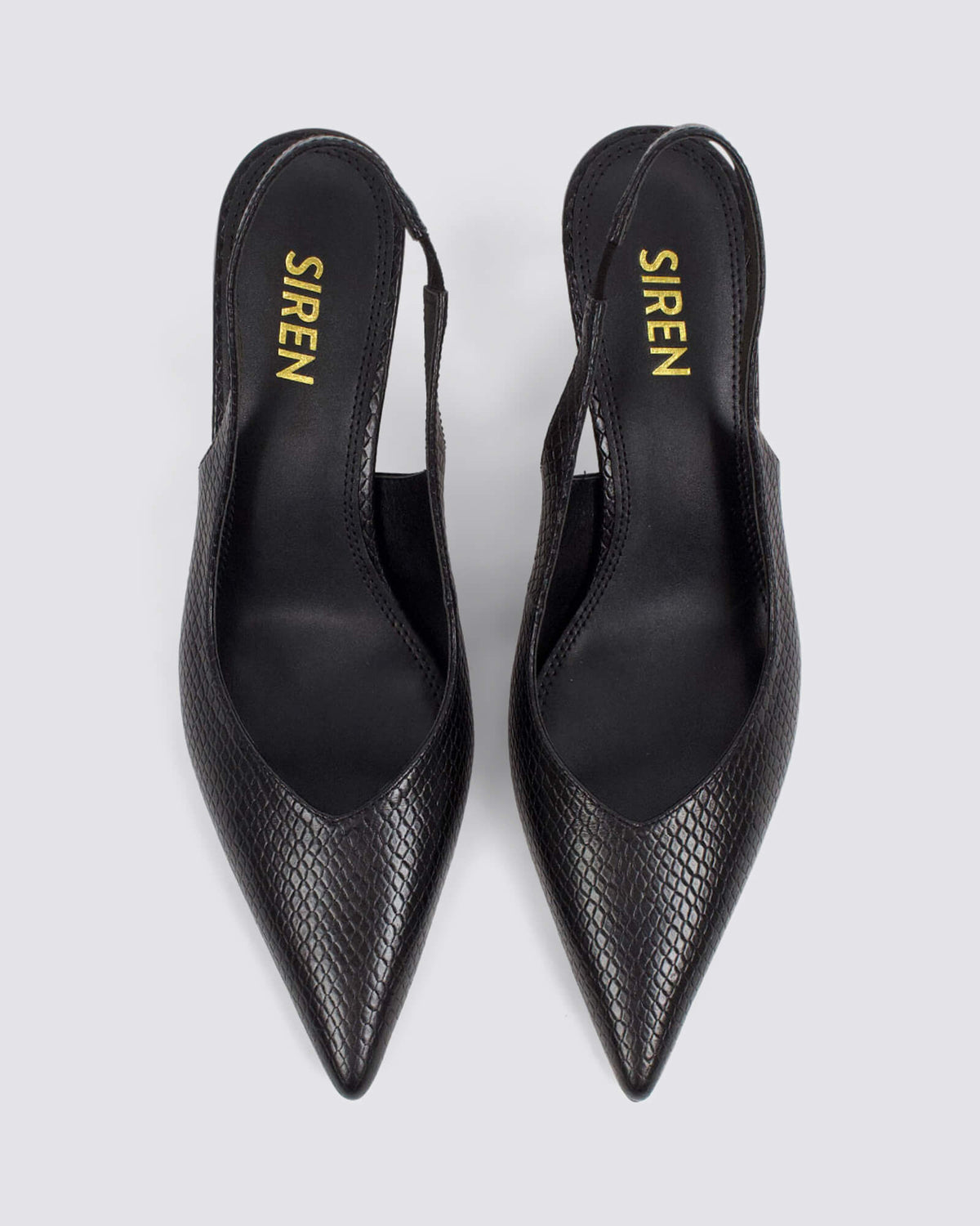 YORY SLINGBACK KITTEN HEELS BLACK SNAKE