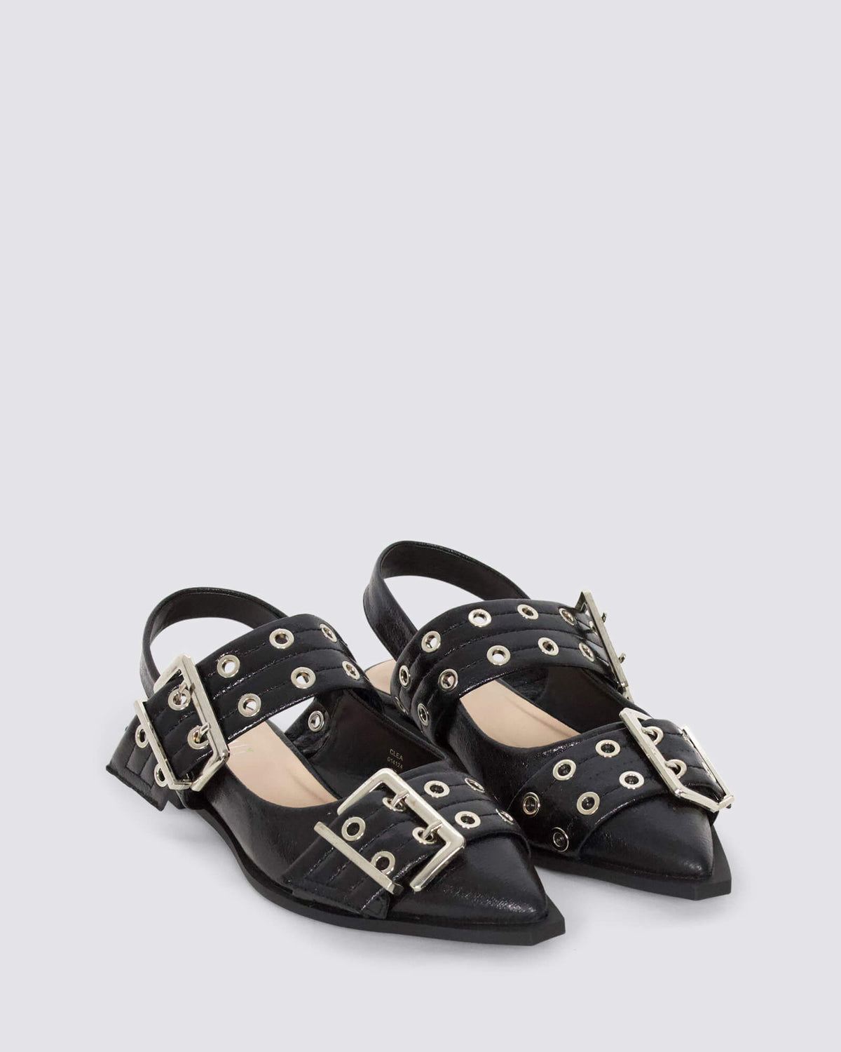 CLEA SLINGBACK FLATS BLACK CRINKLE