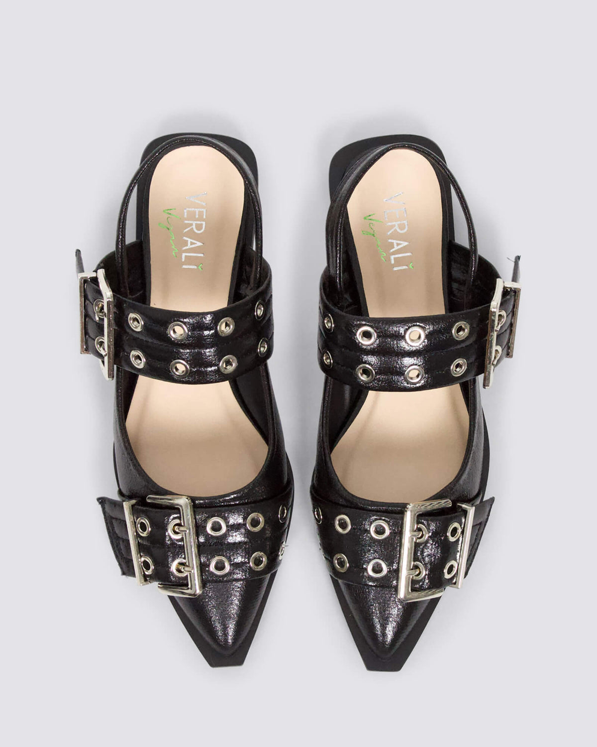 CLEA SLINGBACK FLATS BLACK CRINKLE