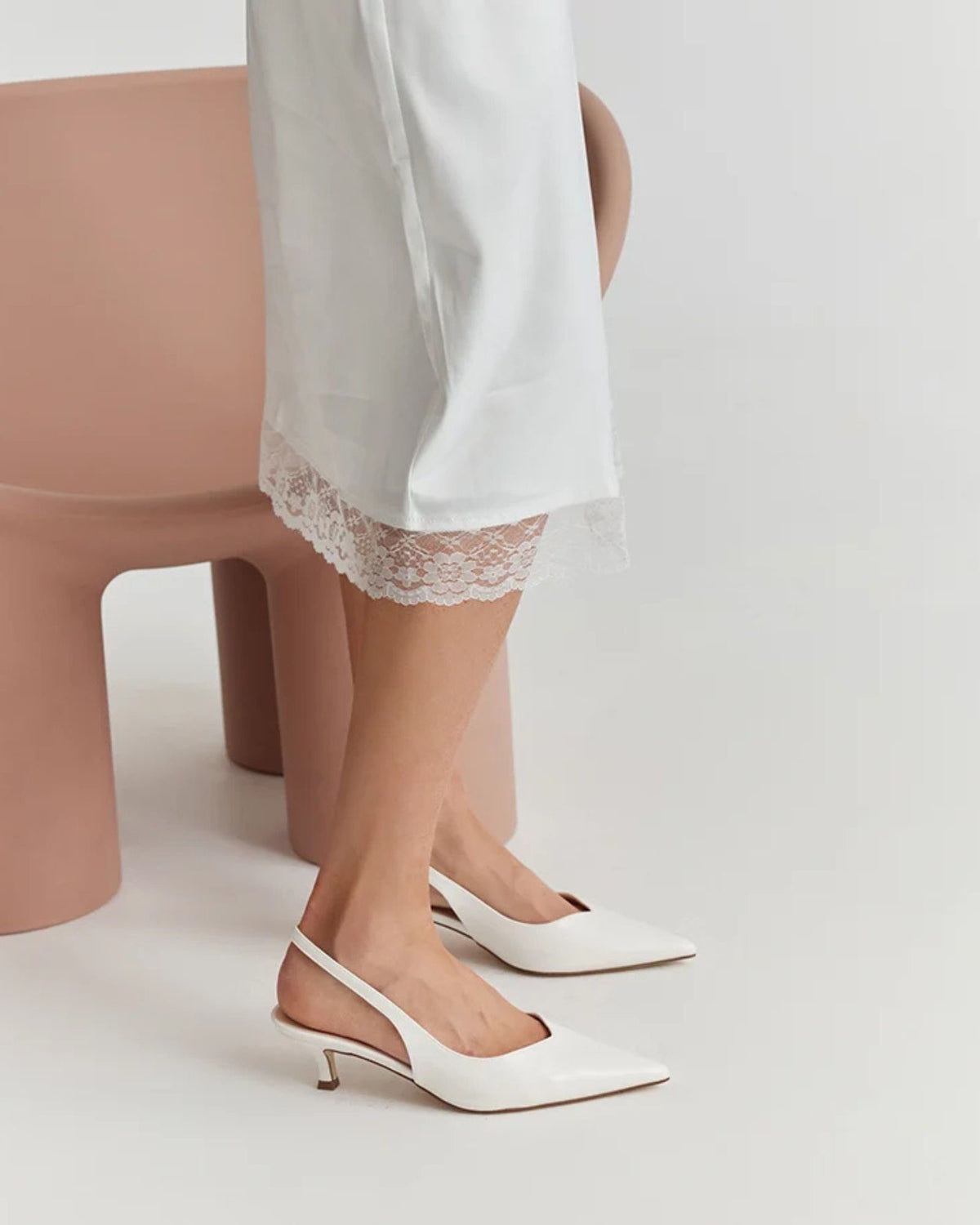 LUSH SLINGBACK KITTEN HEELS CHALK WHITE