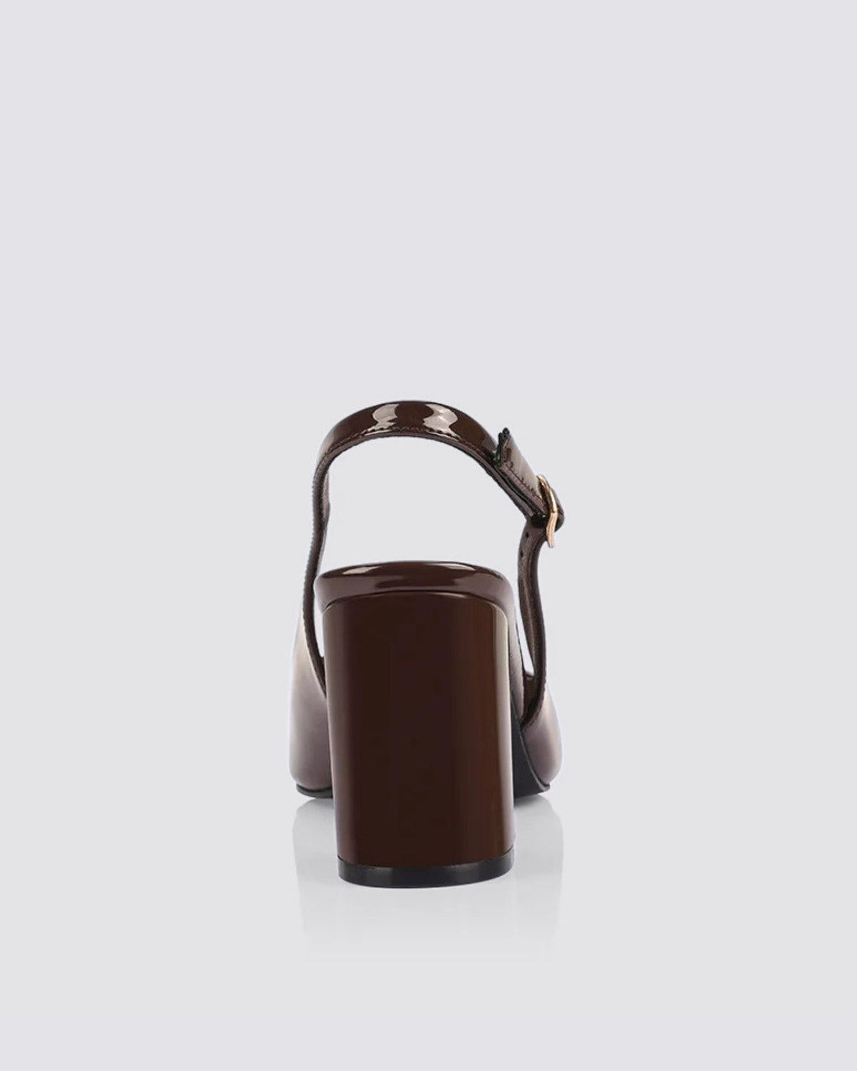 ELIO SLINGBACK BLOCK HEELS CHOCOLATE BROWN PATENT