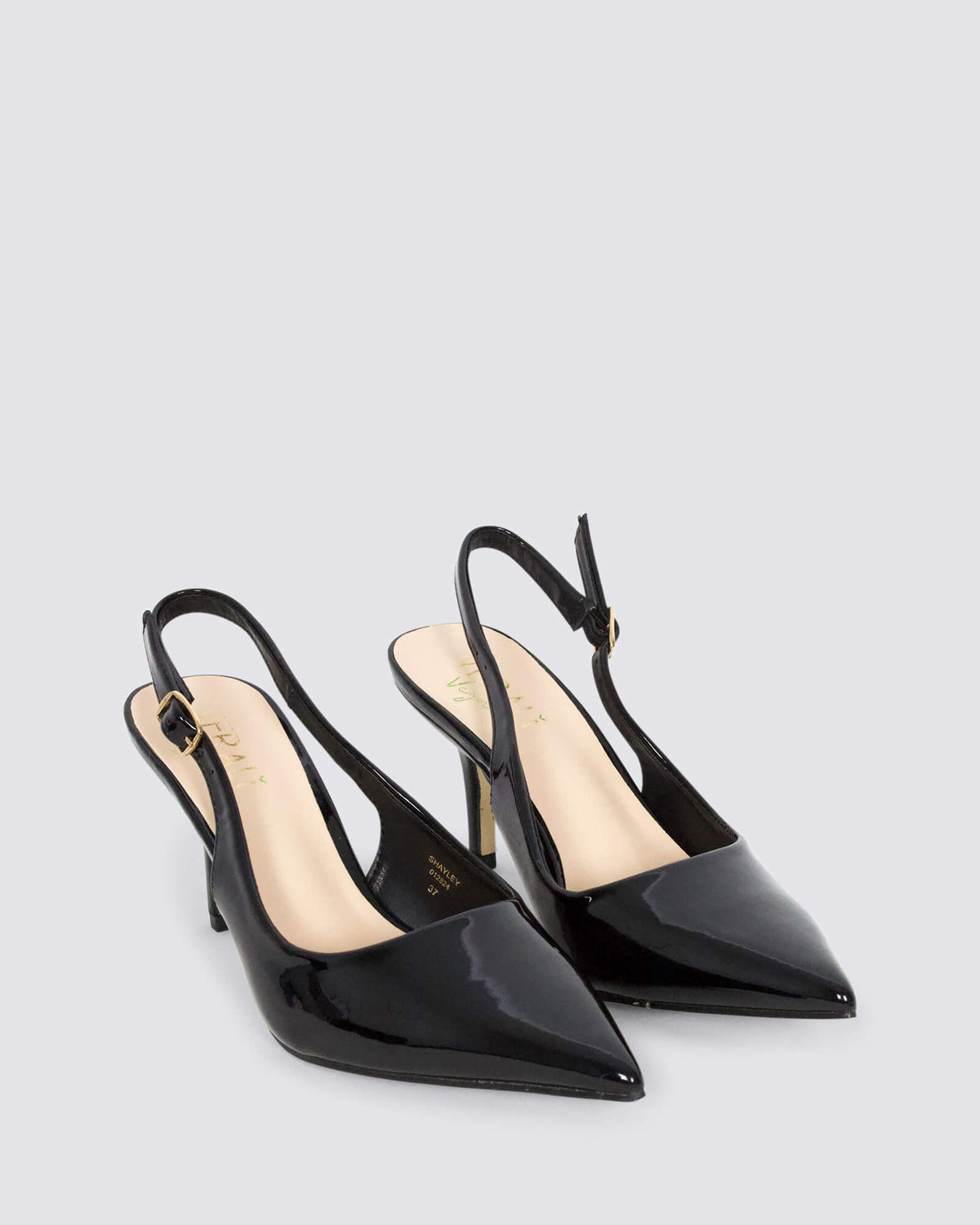 SHAYLEY SLINGBACK HEELS BLACK PATENT