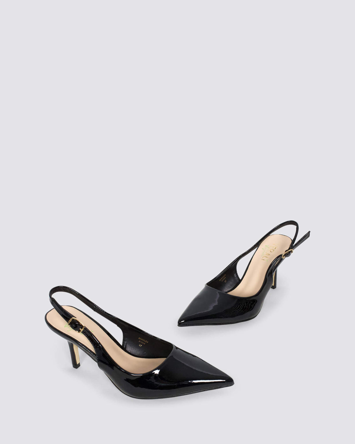 SHAYLEY SLINGBACK HEELS BLACK PATENT