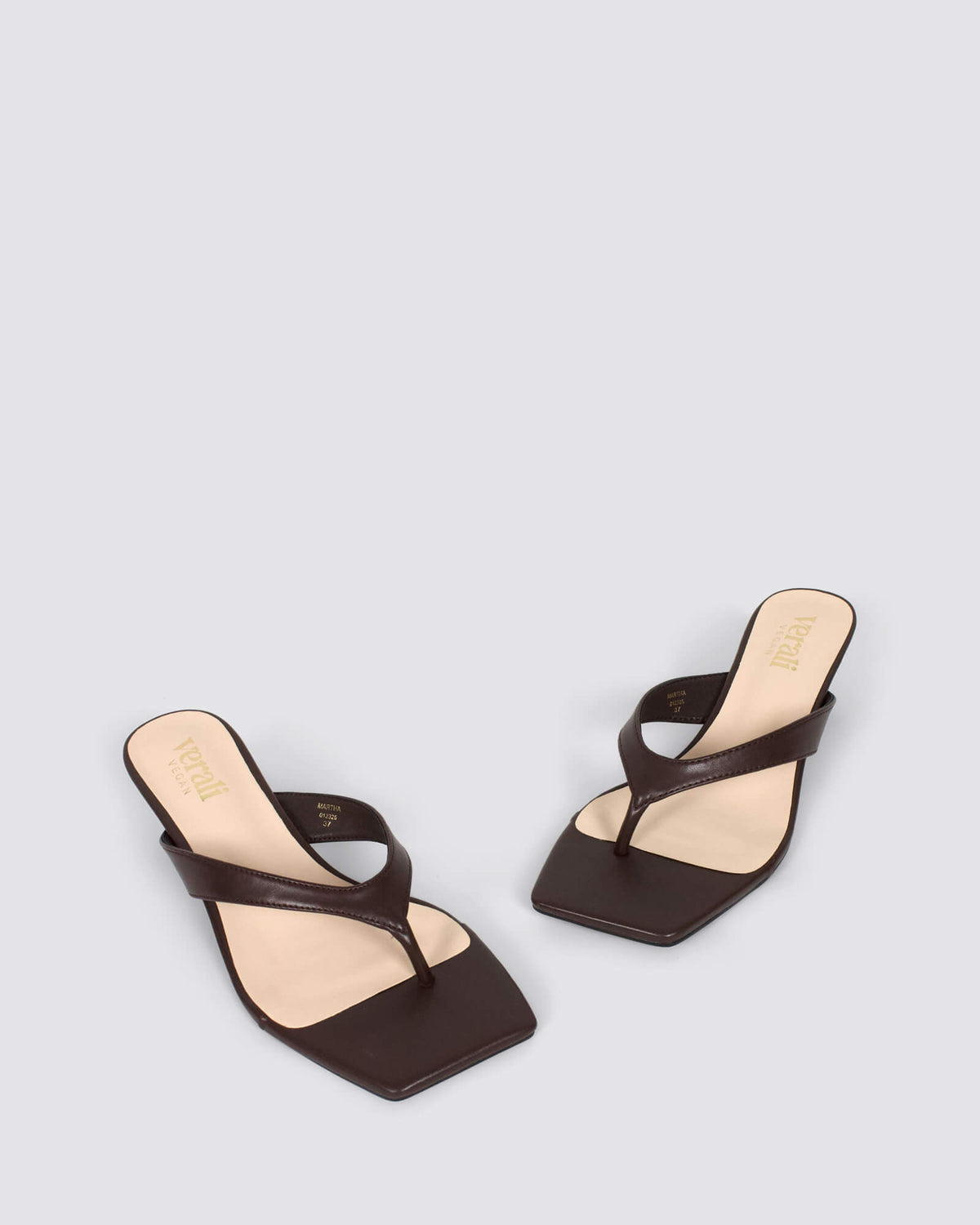 MARTHA KITTEN HEEL THONGS CHOCOLATE BROWN