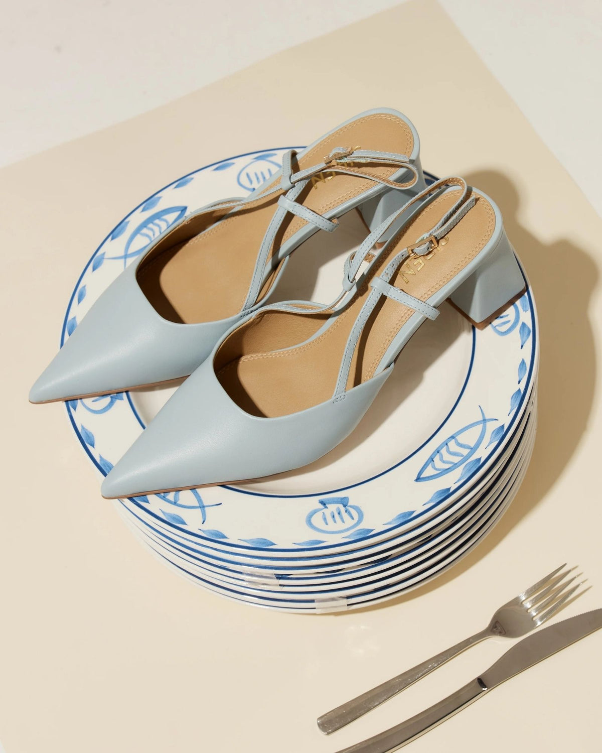 YASMINE SLINGBACK HEELS SOFT BLUE LEATHER