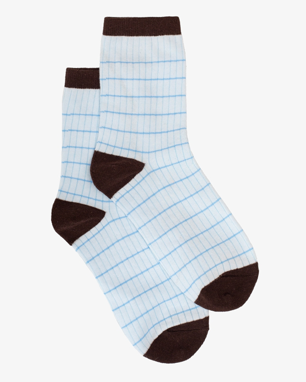 BLUE GRID SOCKS WITH CHOCOLATE TRIM
