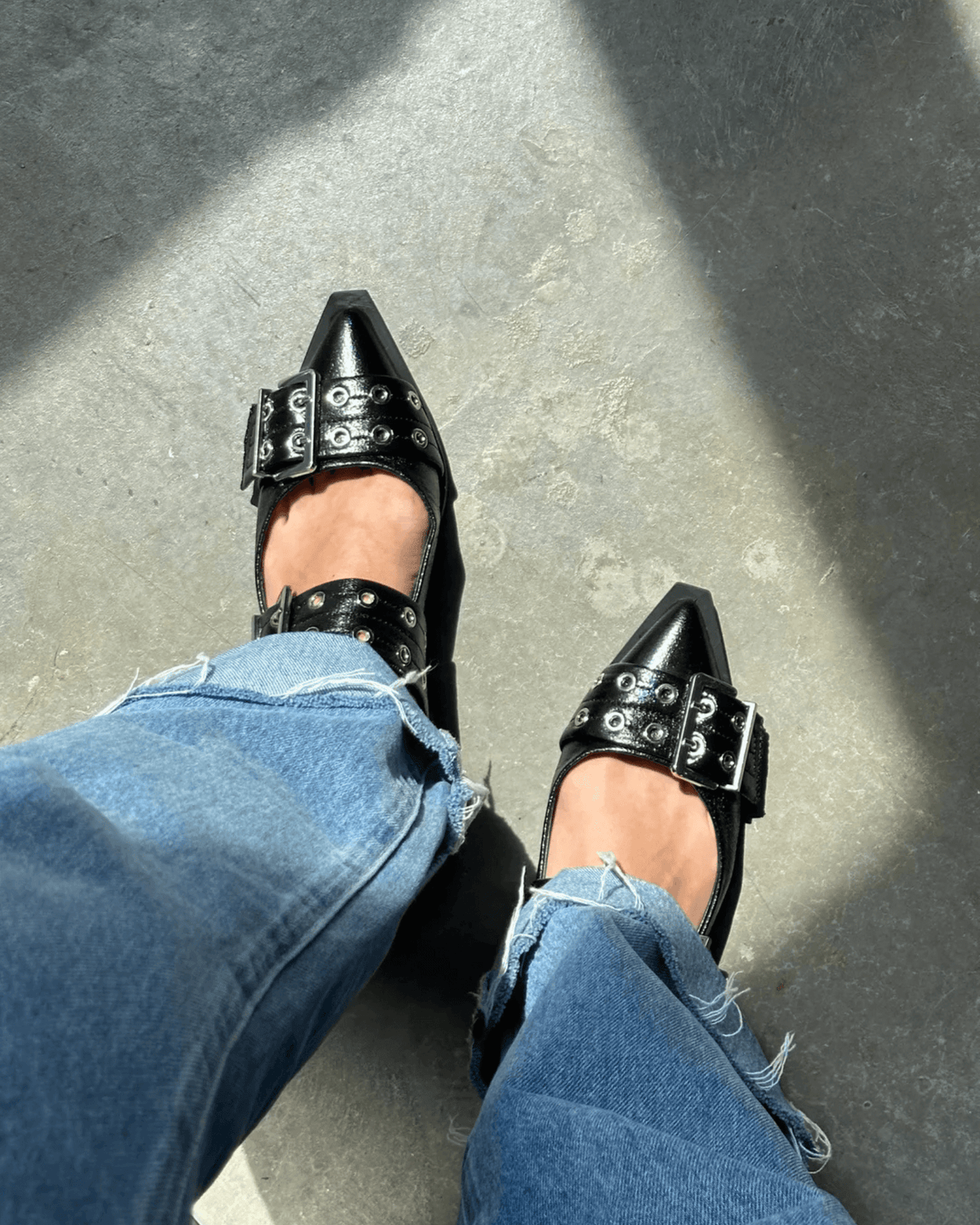 CLEA SLINGBACK FLATS BLACK CRINKLE