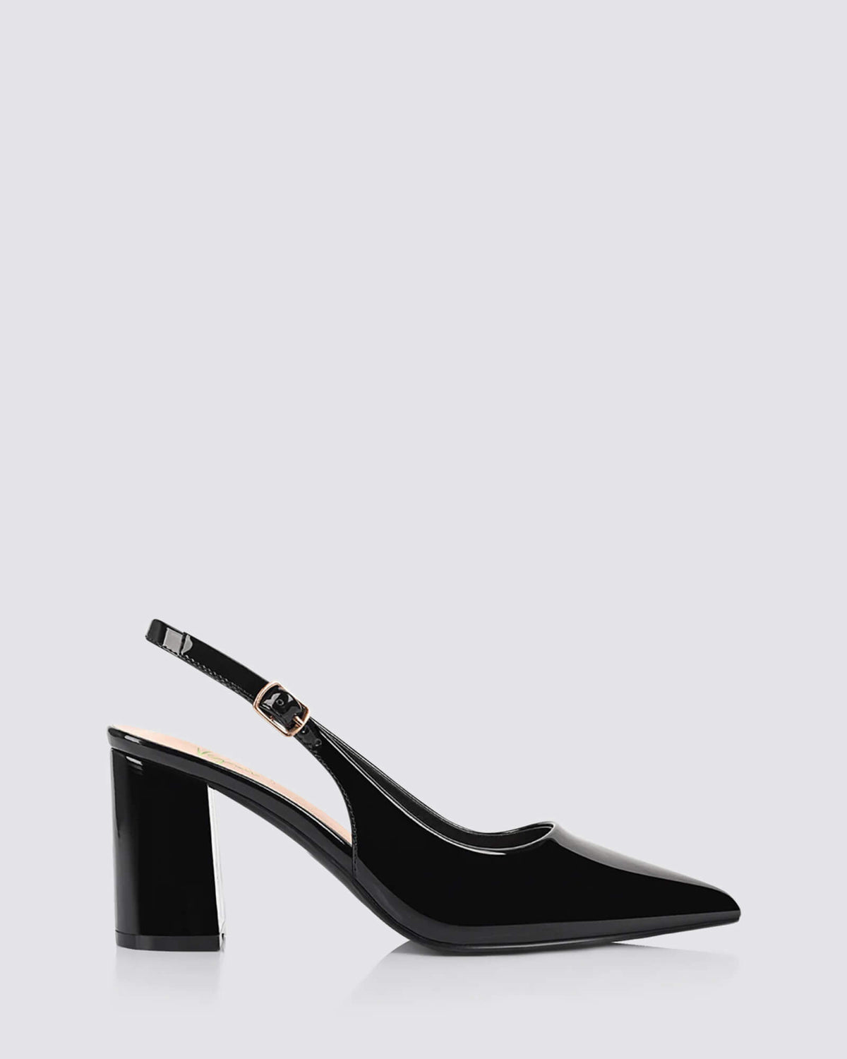 ELIO SLINGBACK HEELS BLACK PATENT