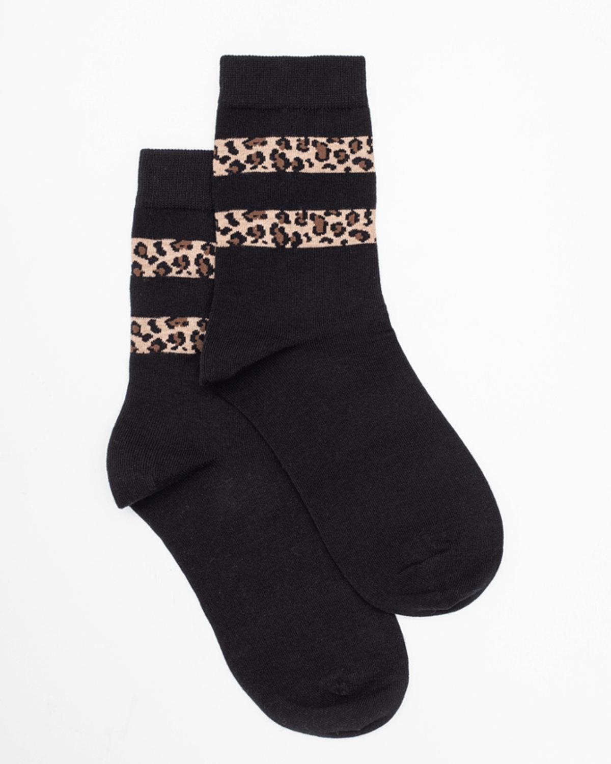 LEOPARD STRIPE TOP SOCK BLACK