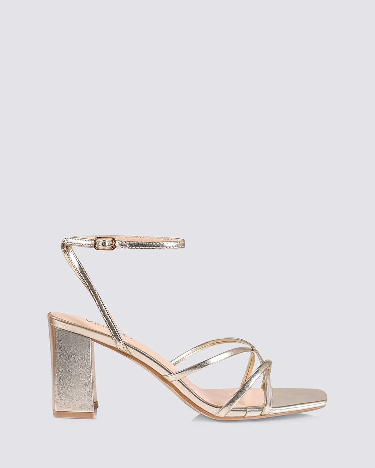 NAKITA BLOCK HEEL SANDALS CHAMPAGNE METALLIC