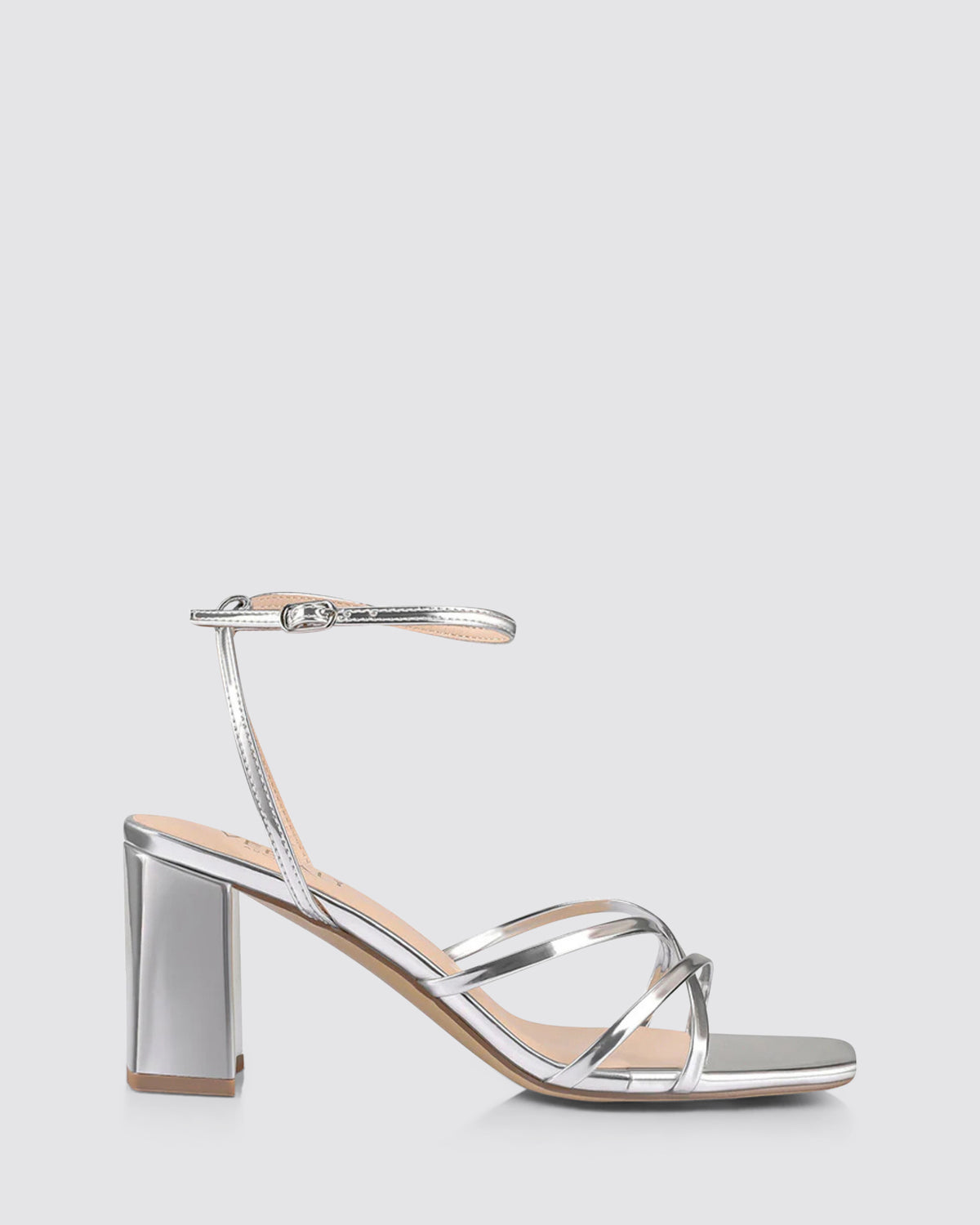 NAKITA BLOCK HEEL SANDALS SILVER MIRROR