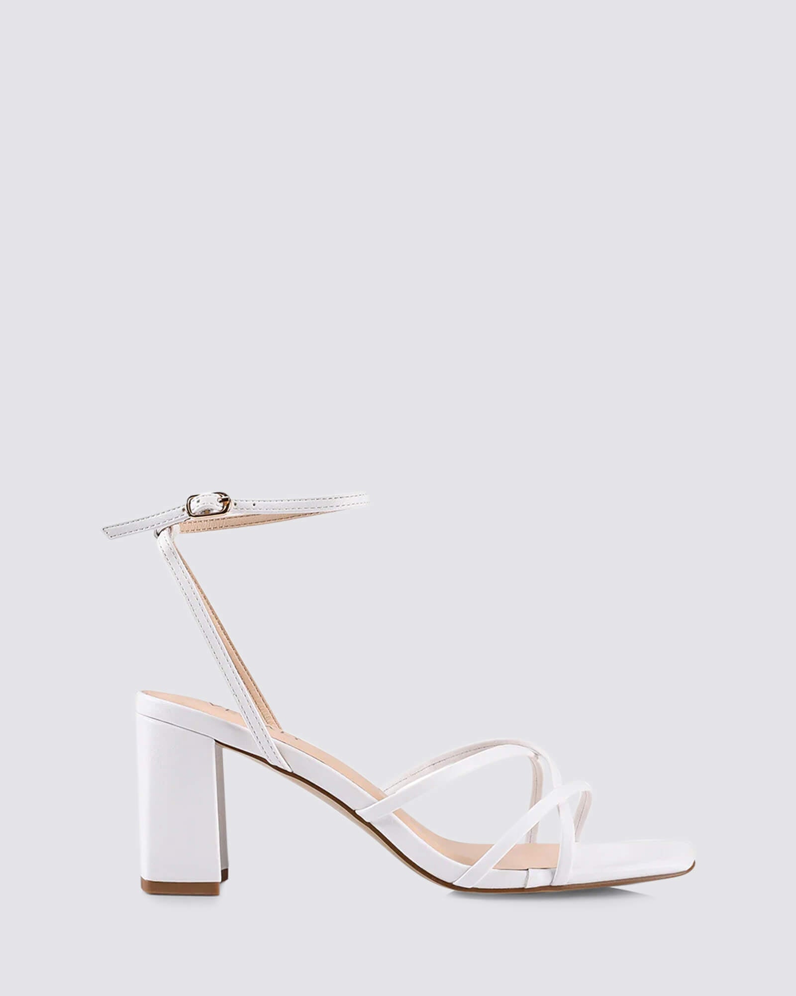 NAKITA BLOCK HEEL SANDALS WHITE SMOOTH