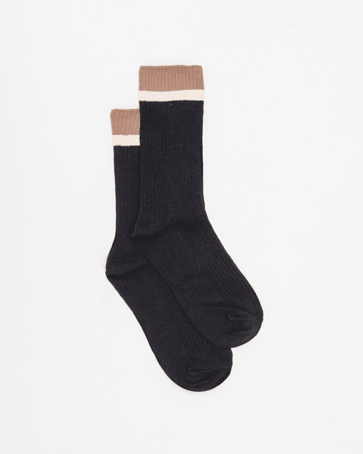 RIBBED BLACK AND TAUPE SOCKS