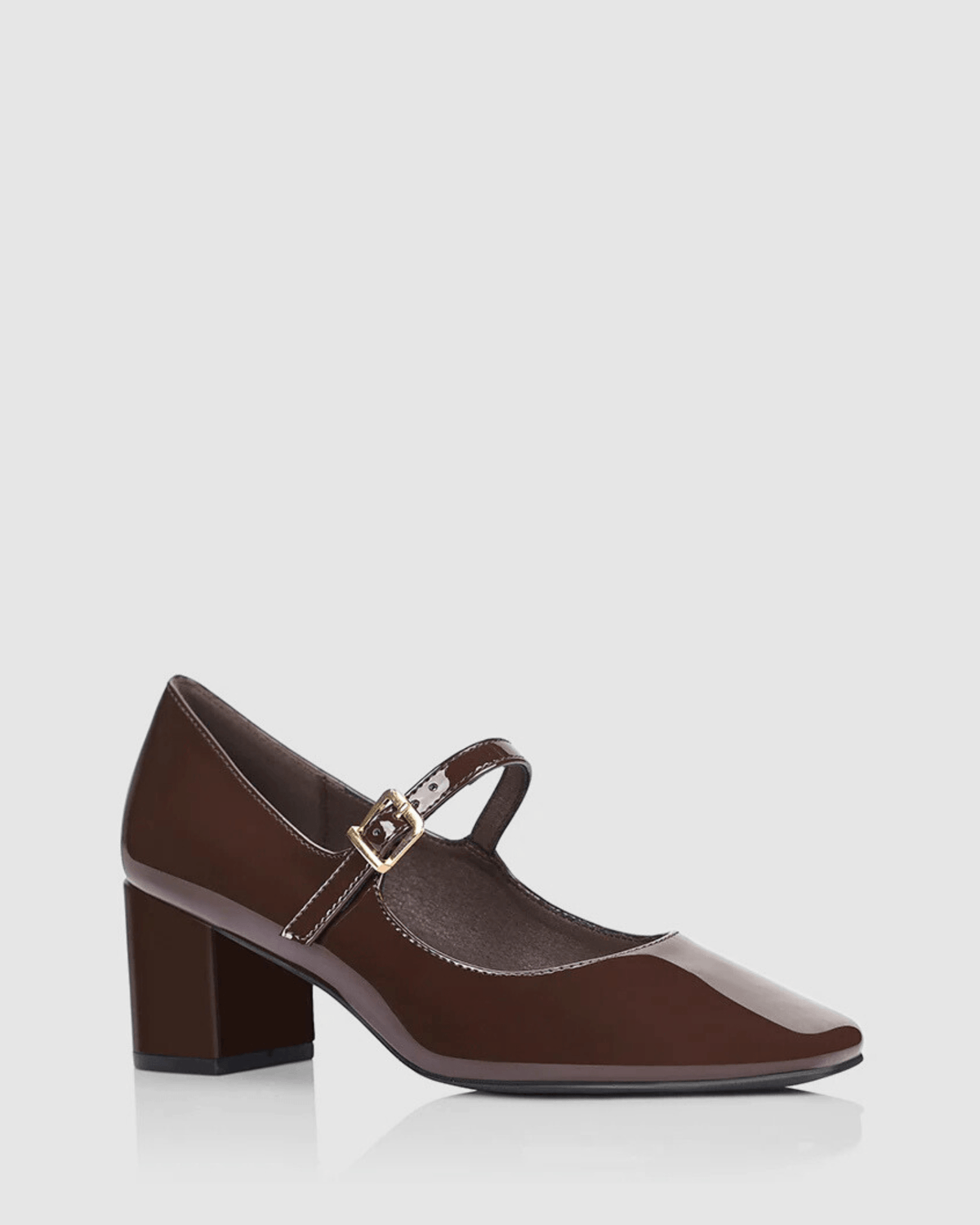 RILEY MARY-JANE BLOCK HEELS CHOCOLATE BROWN PATENT